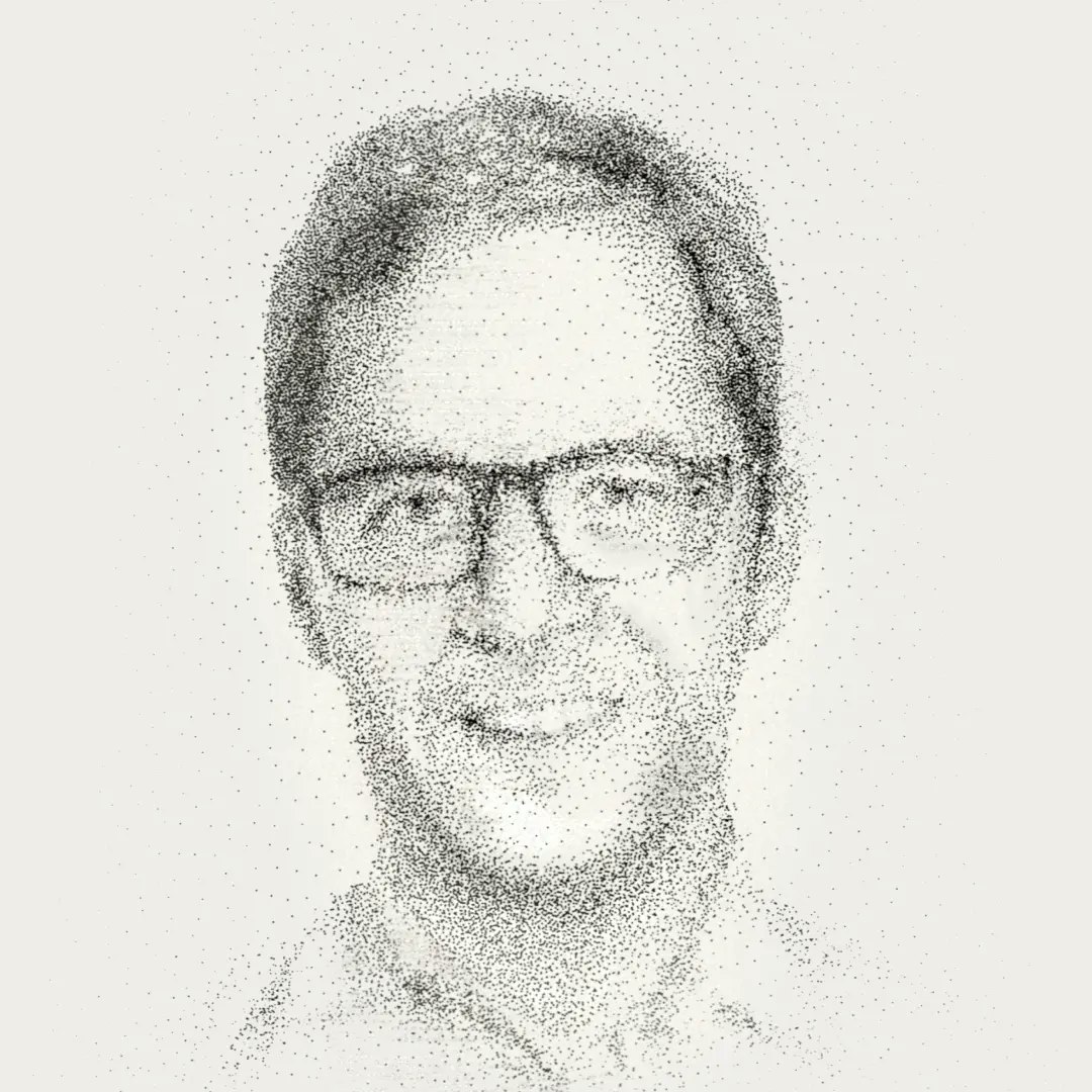 Headshot of Malthe Sigurdsson in a pointillist style
