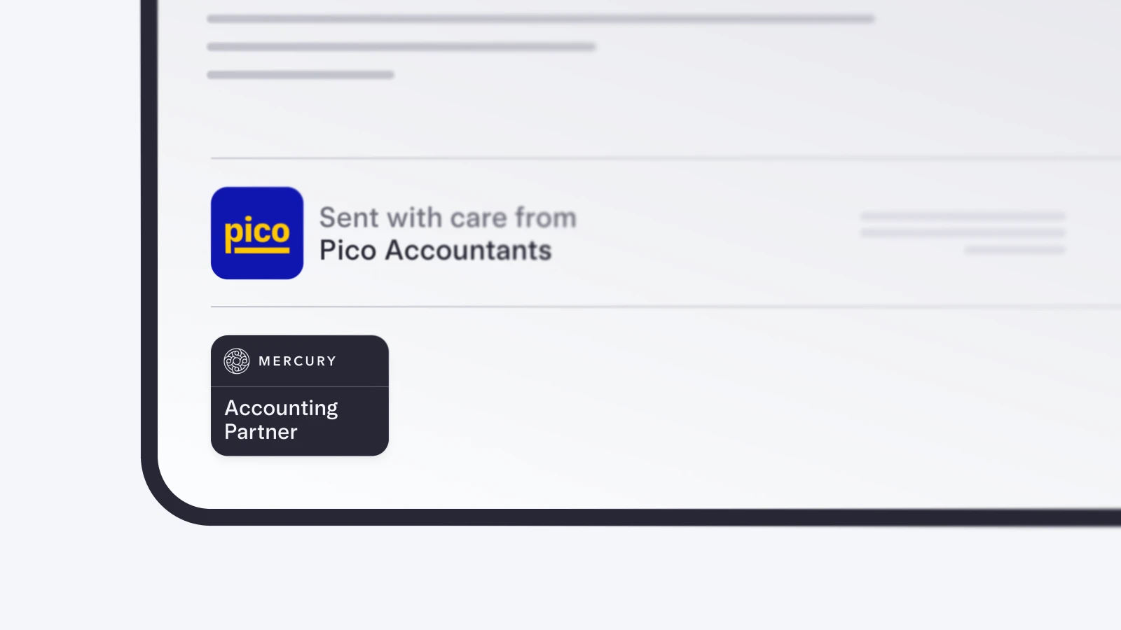 Faux email UI showing the Mercury for Accountants partner badge in the email signature