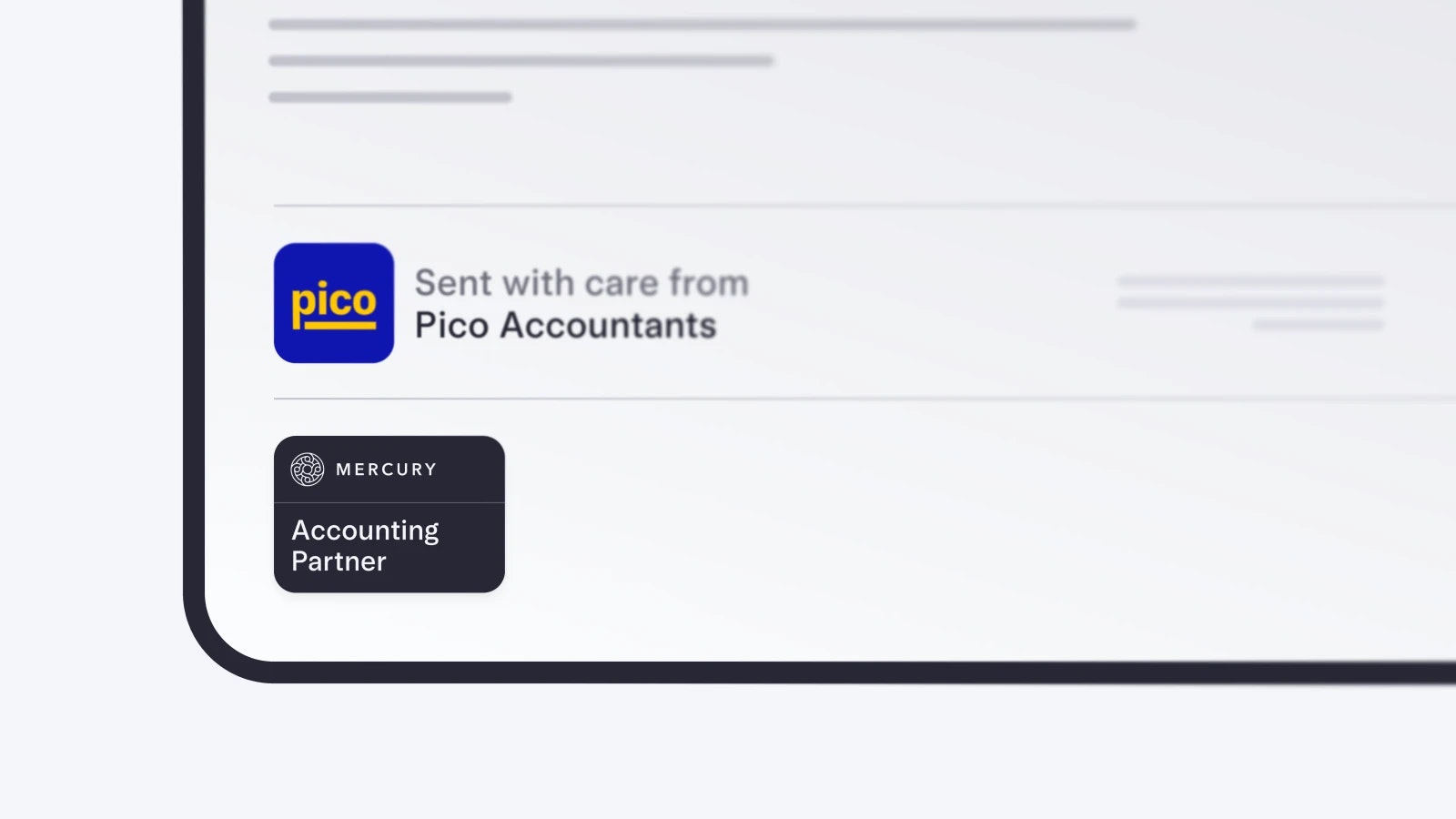 Faux email UI showing the Mercury for Accountants partner badge in the email signature