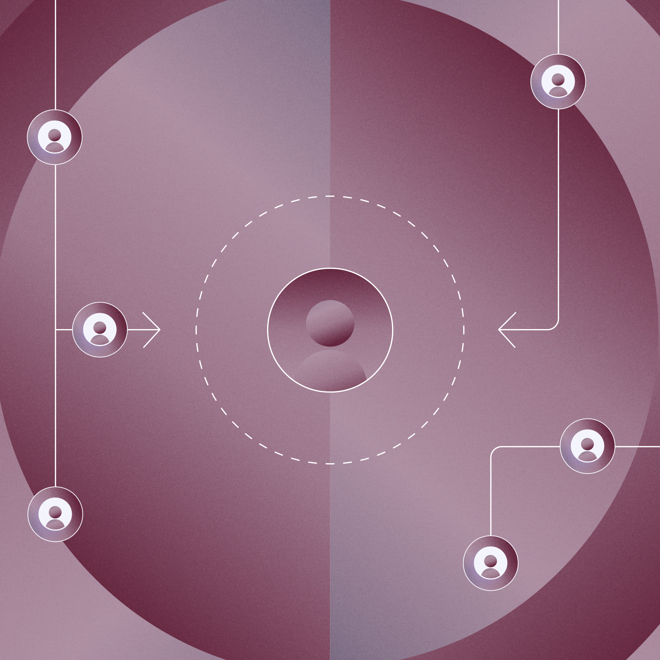 Icons with people and arrows within co-centric circles