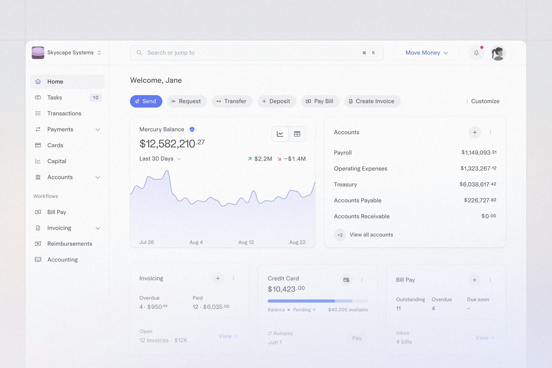 Mercury UI dashboard