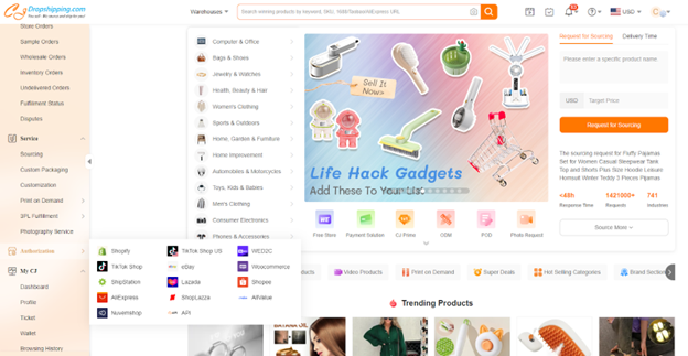 The CJ Dropshipping storefront webpage