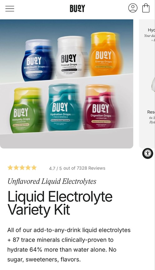 Six unique liquid electrolyte bottles Buoy offers within their exclusive bundle