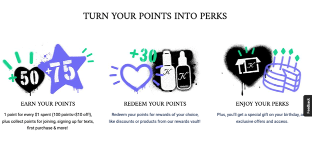 Step-by-step guide on Kiehl's website on how to earn and redeem points