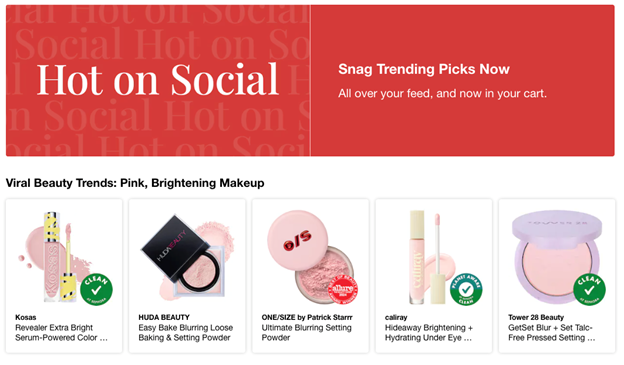 Sephora's online "Hot on Social" trending products