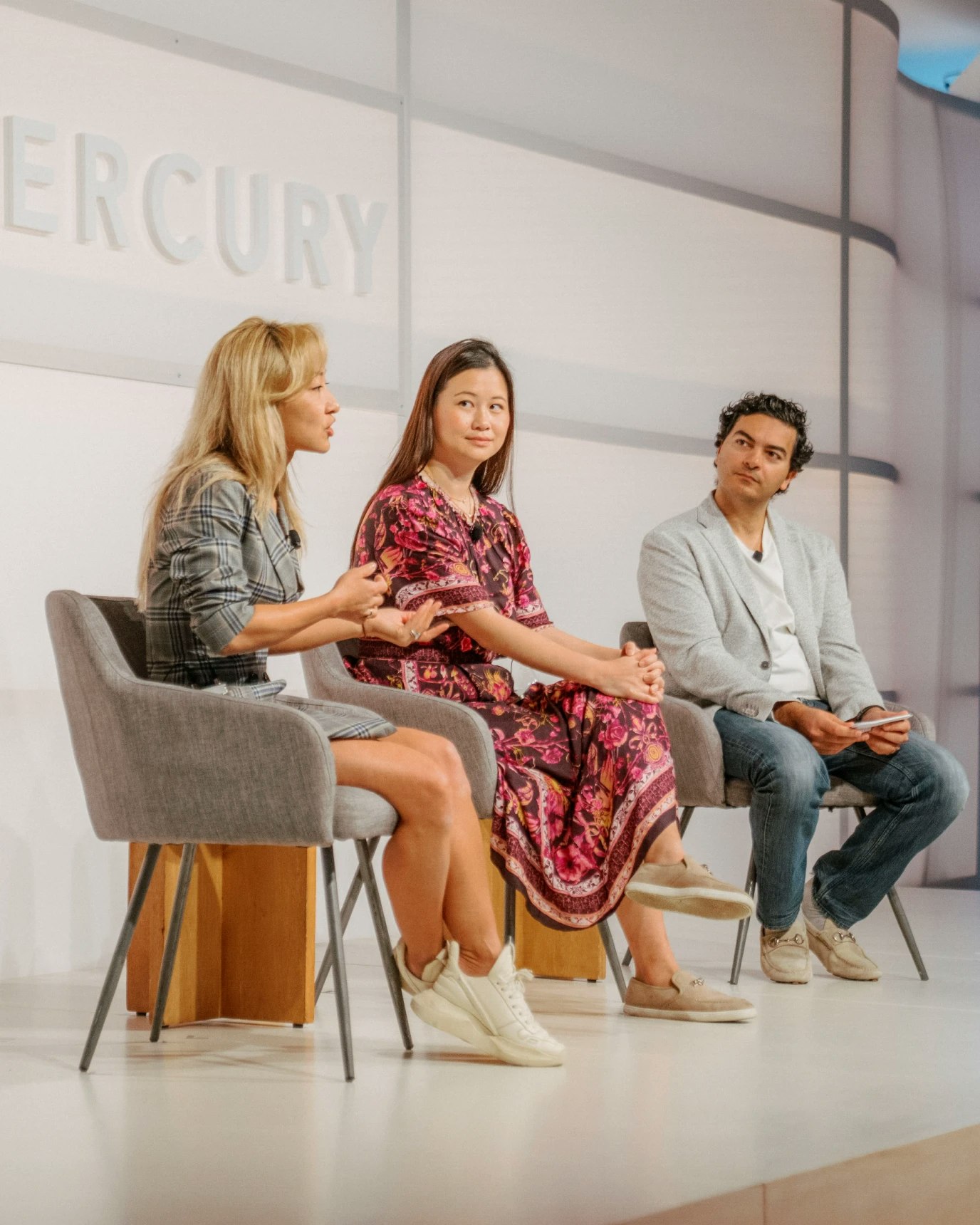 Sonya Huang, Sarah Guo, and Immad on the Spheres stage talking about what's next in AI