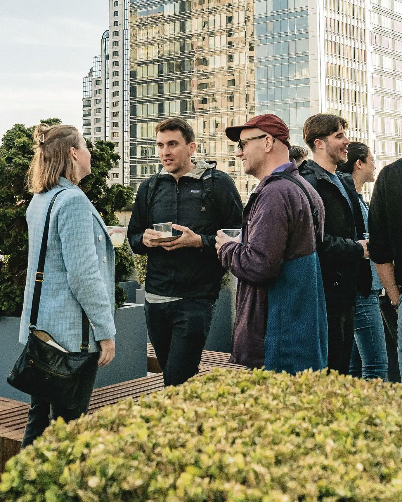 Rooftop event with a crowd