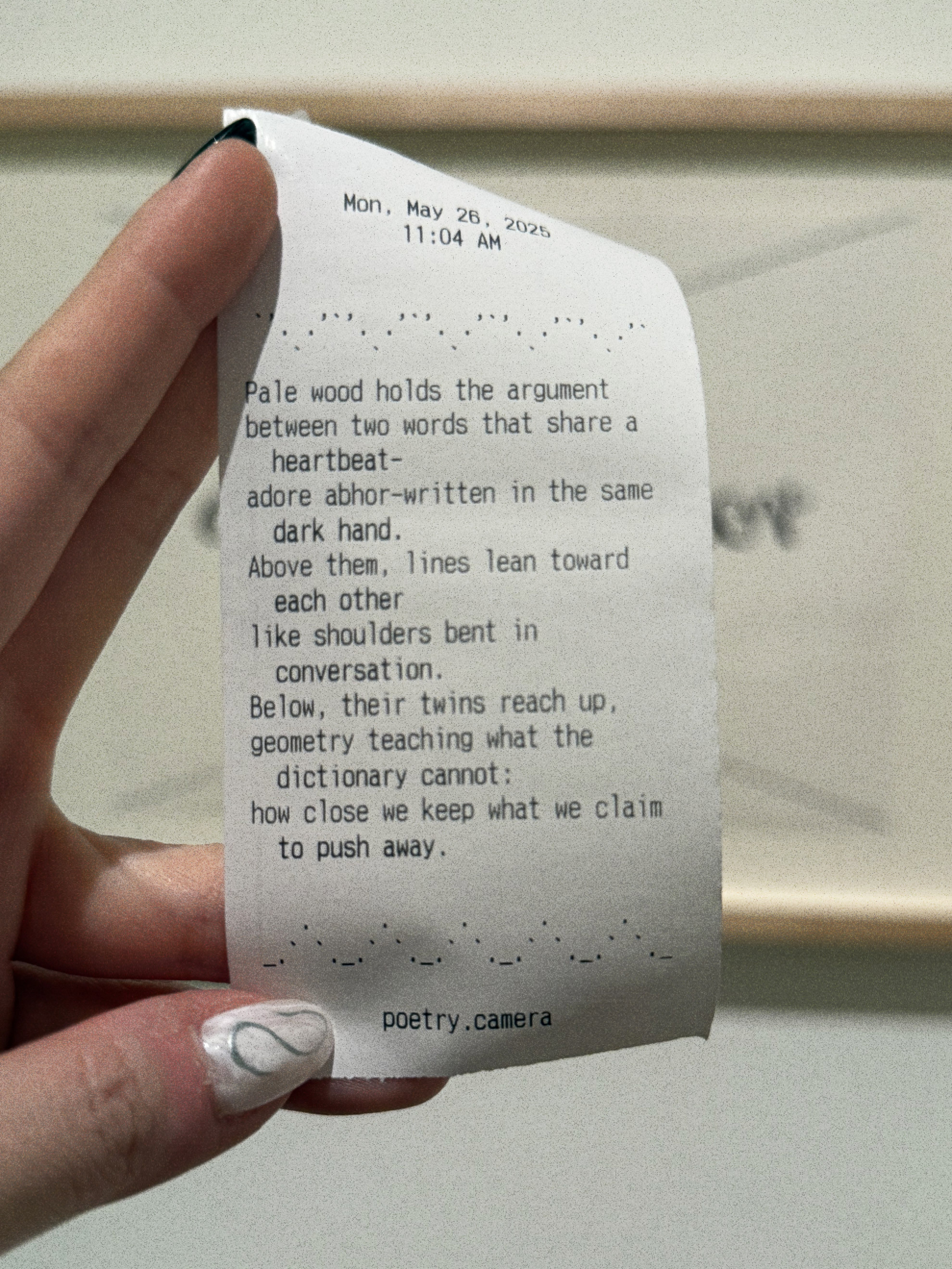 Poem from a photo of a Helen Chadwick piece at Tate Modern