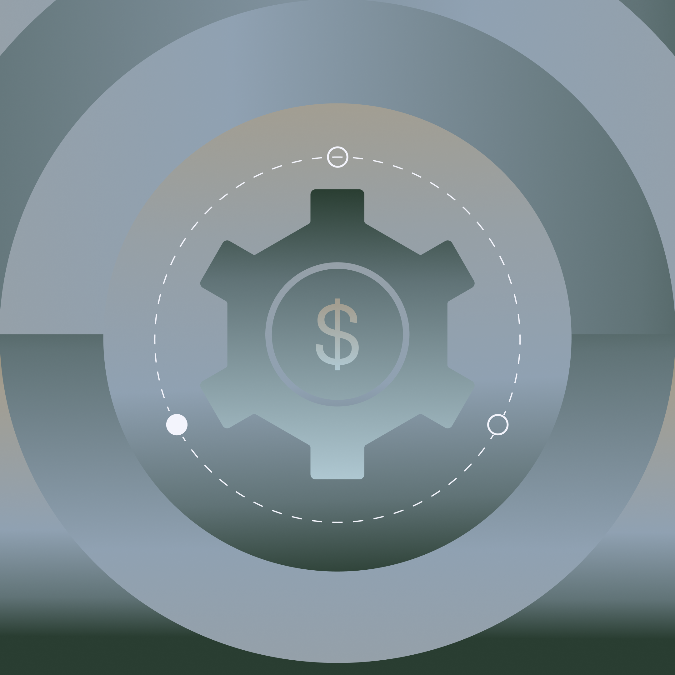 Safeguarded dollar sign icon within co-centric circles