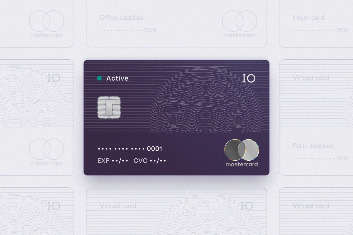 Active IO card surrounded by virtual cards with different nicknames for their use cases.