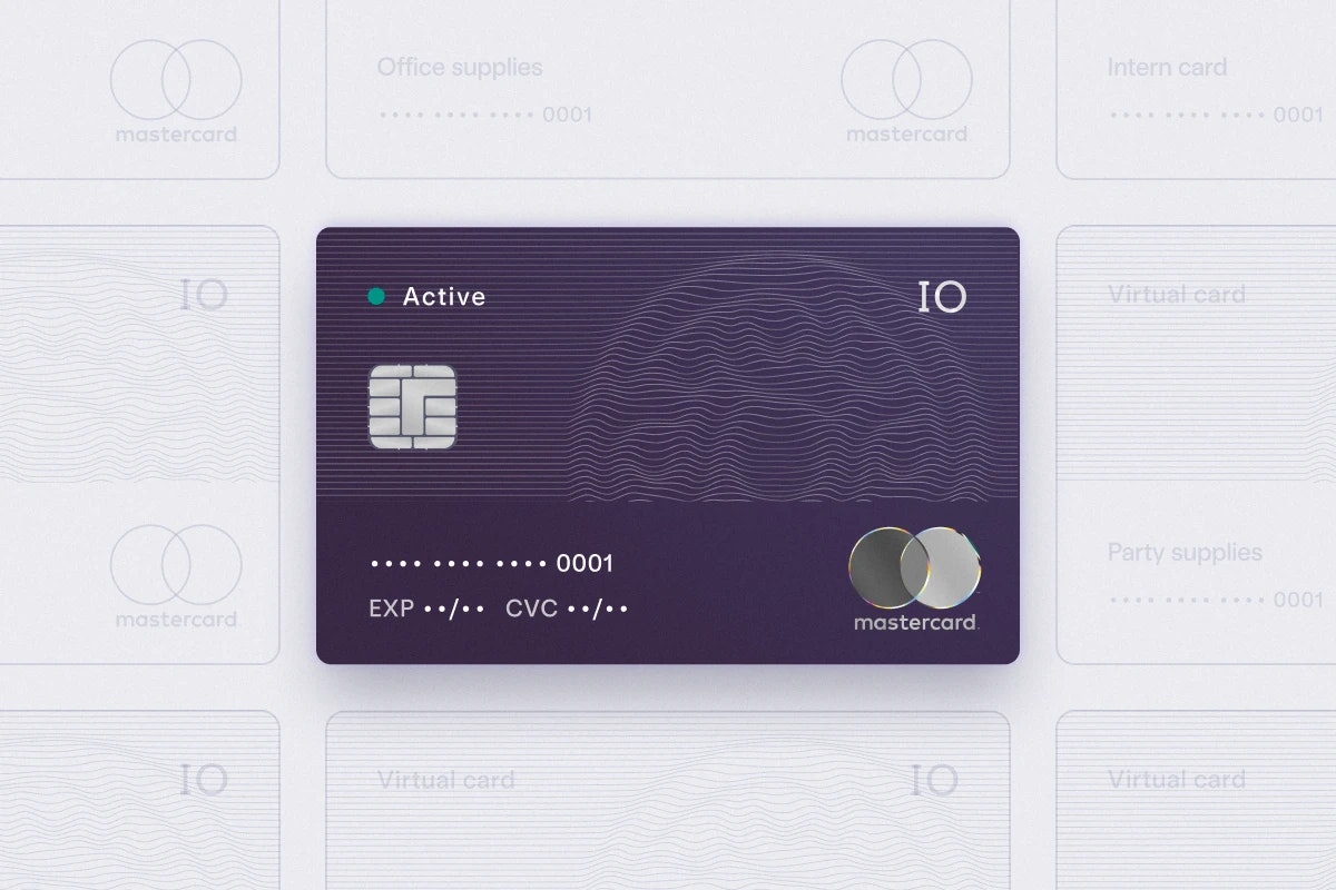 Active IO card surrounded by virtual cards with different nicknames for their use cases.