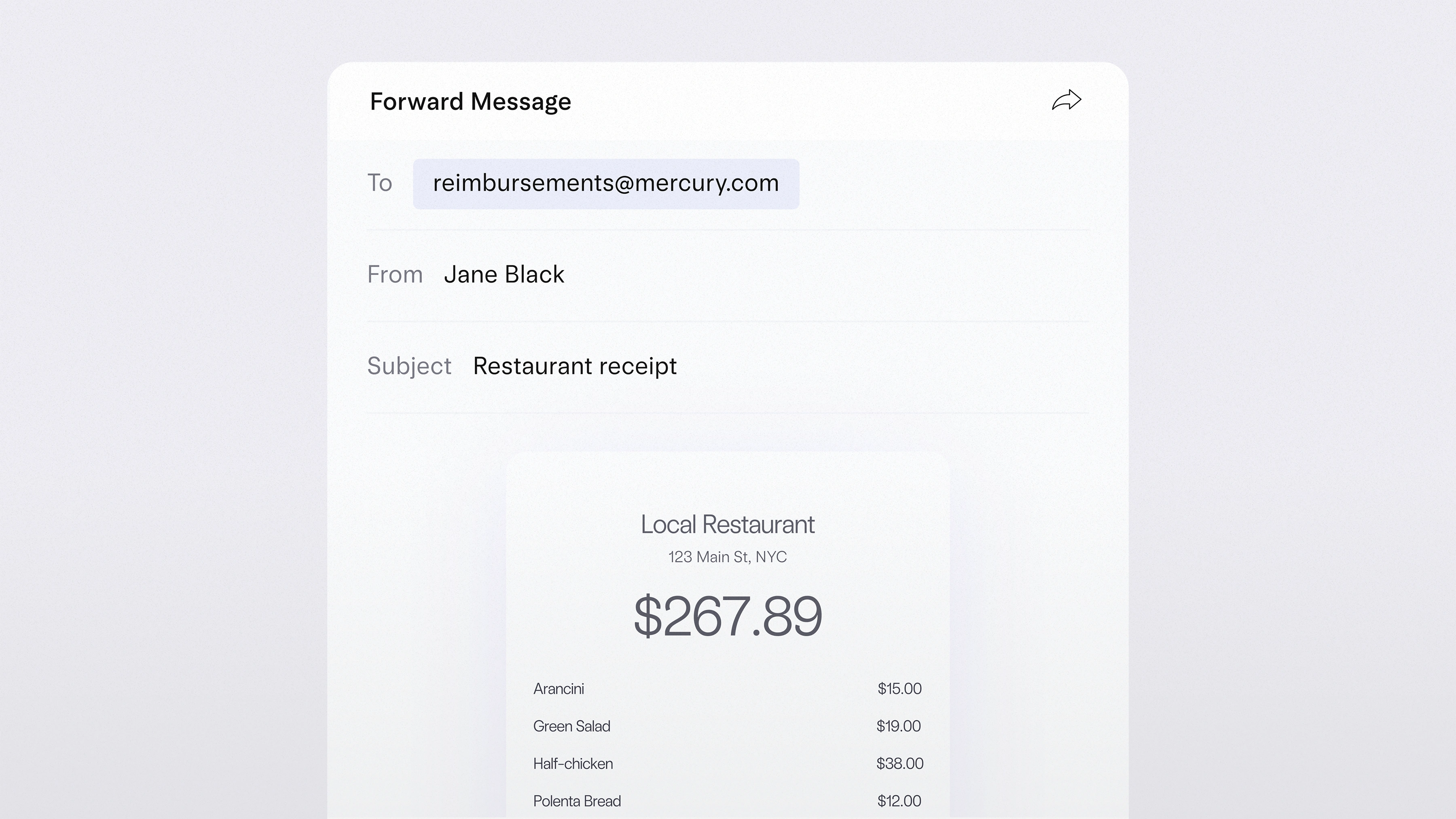 A graphic depicting an email containing a receipt.
