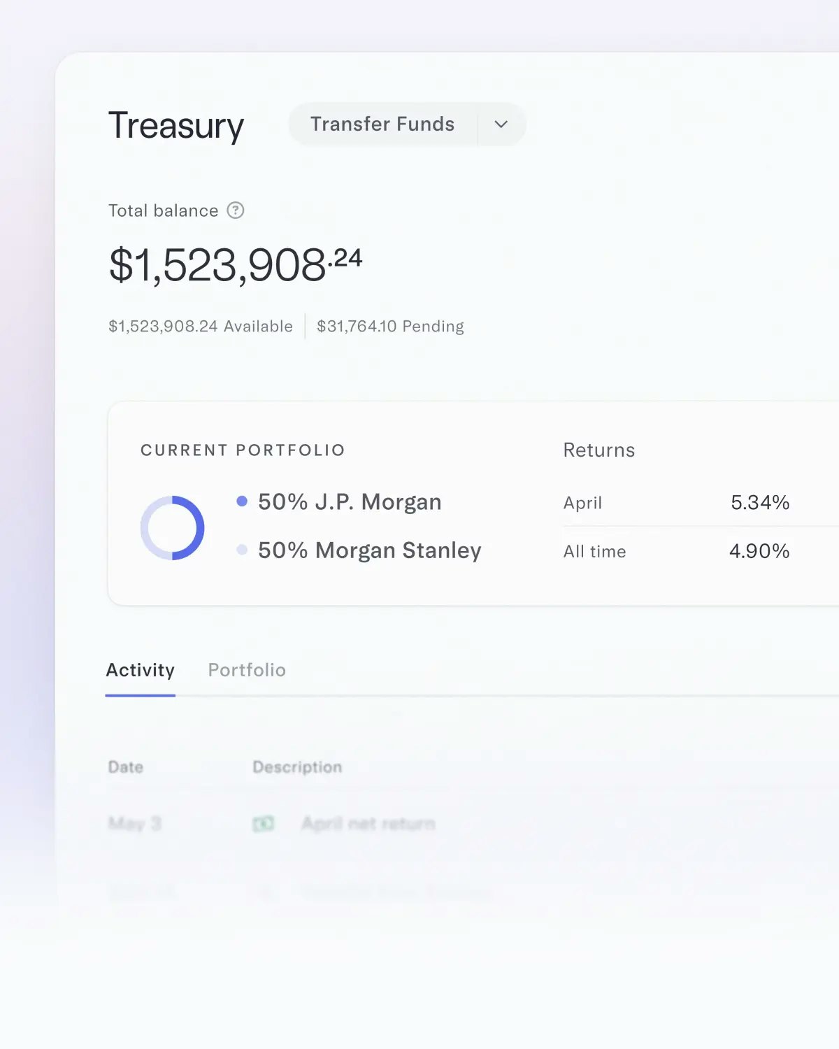 Treasury dashboard UI