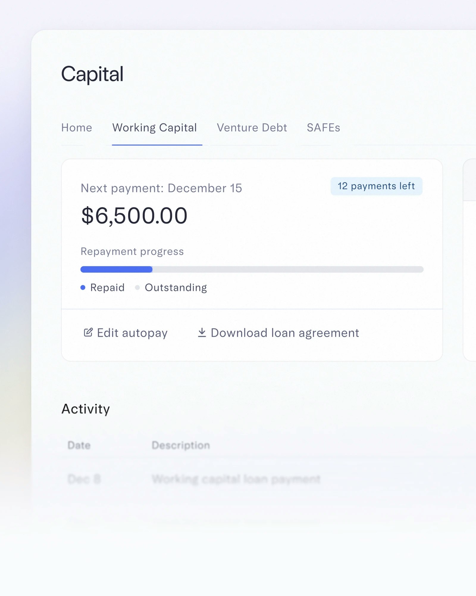 Working capital dashboard