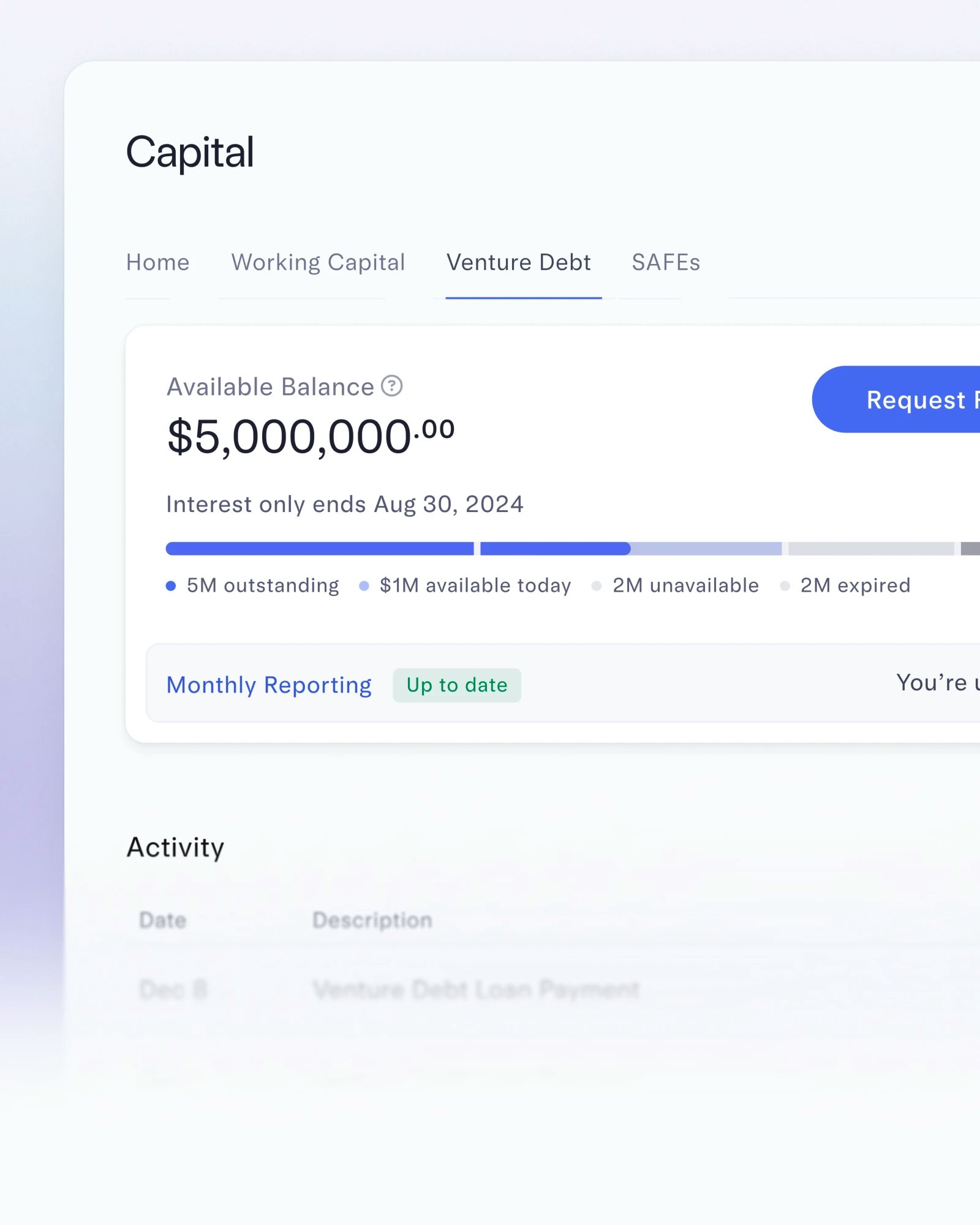 Venture Debt dashboard