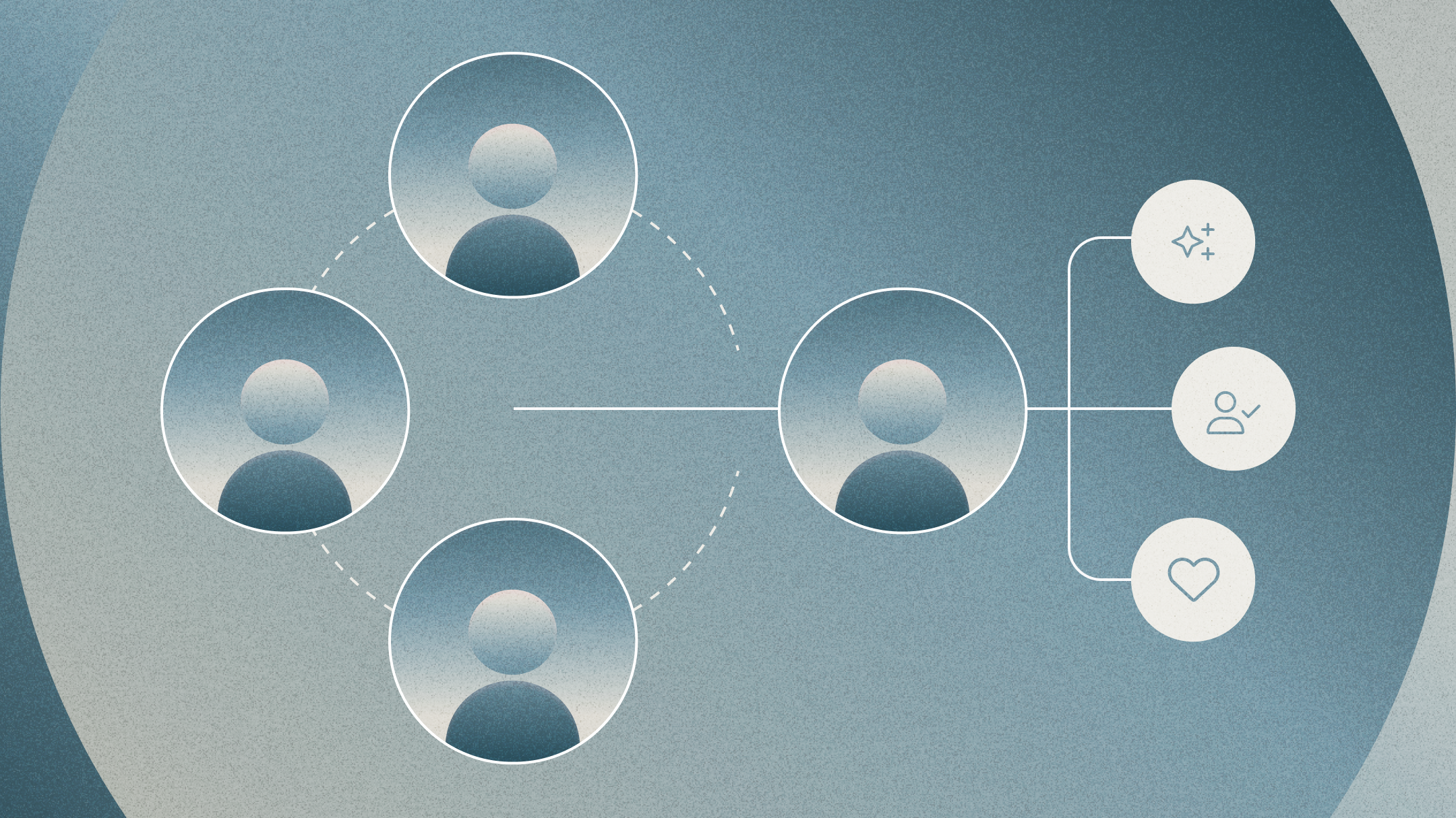 Icons of people branching into heart, star, and check icons