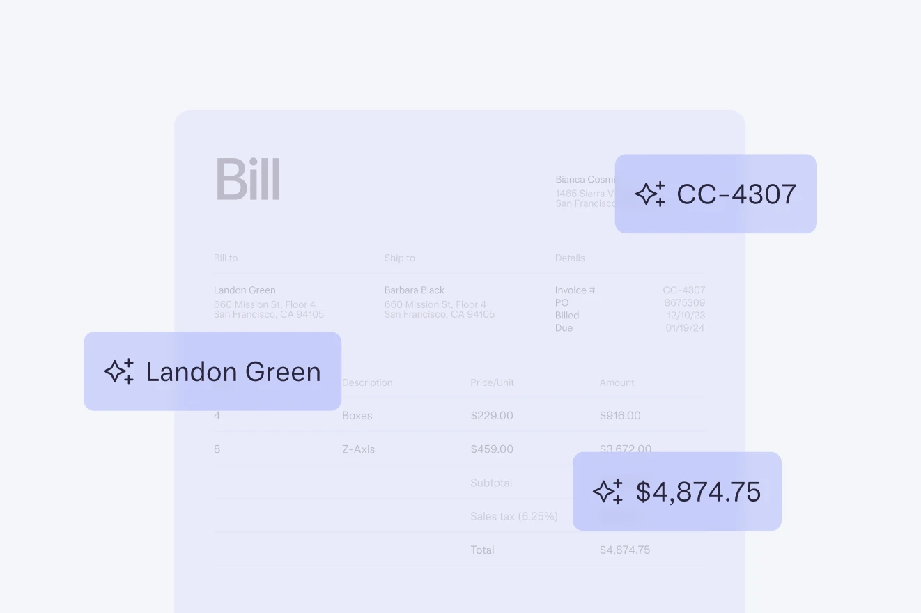 Bill with automated data being pulled from it