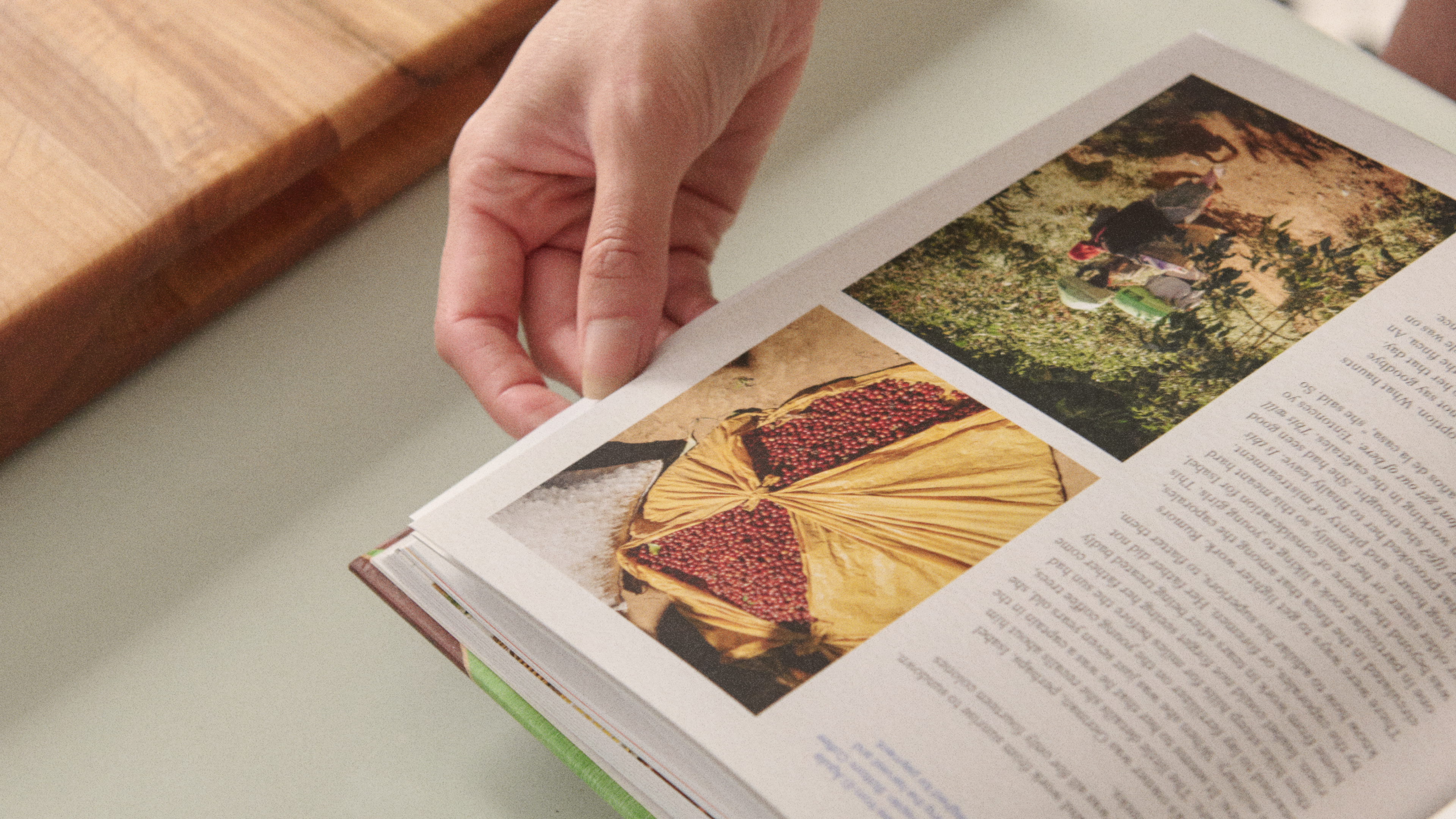 Pham looking at book on kitchen counter