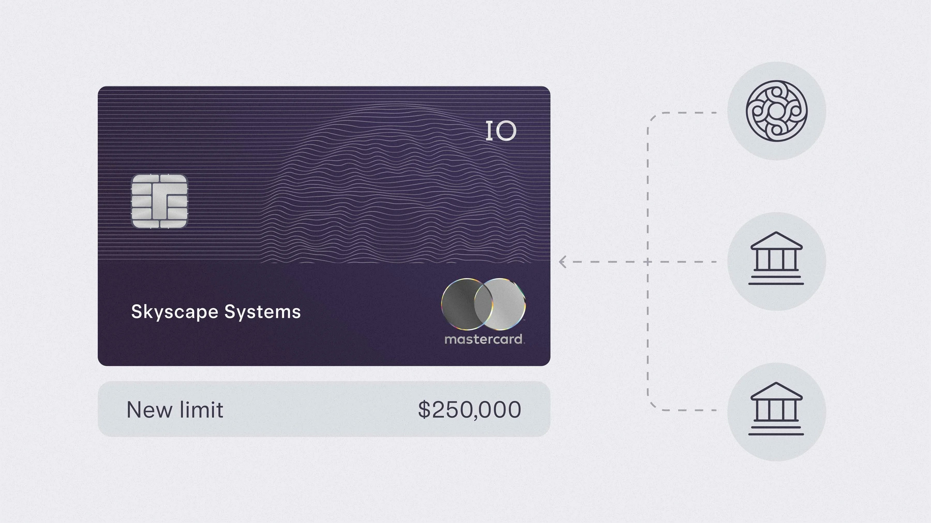 An IO credit card showing a limit of $250,000