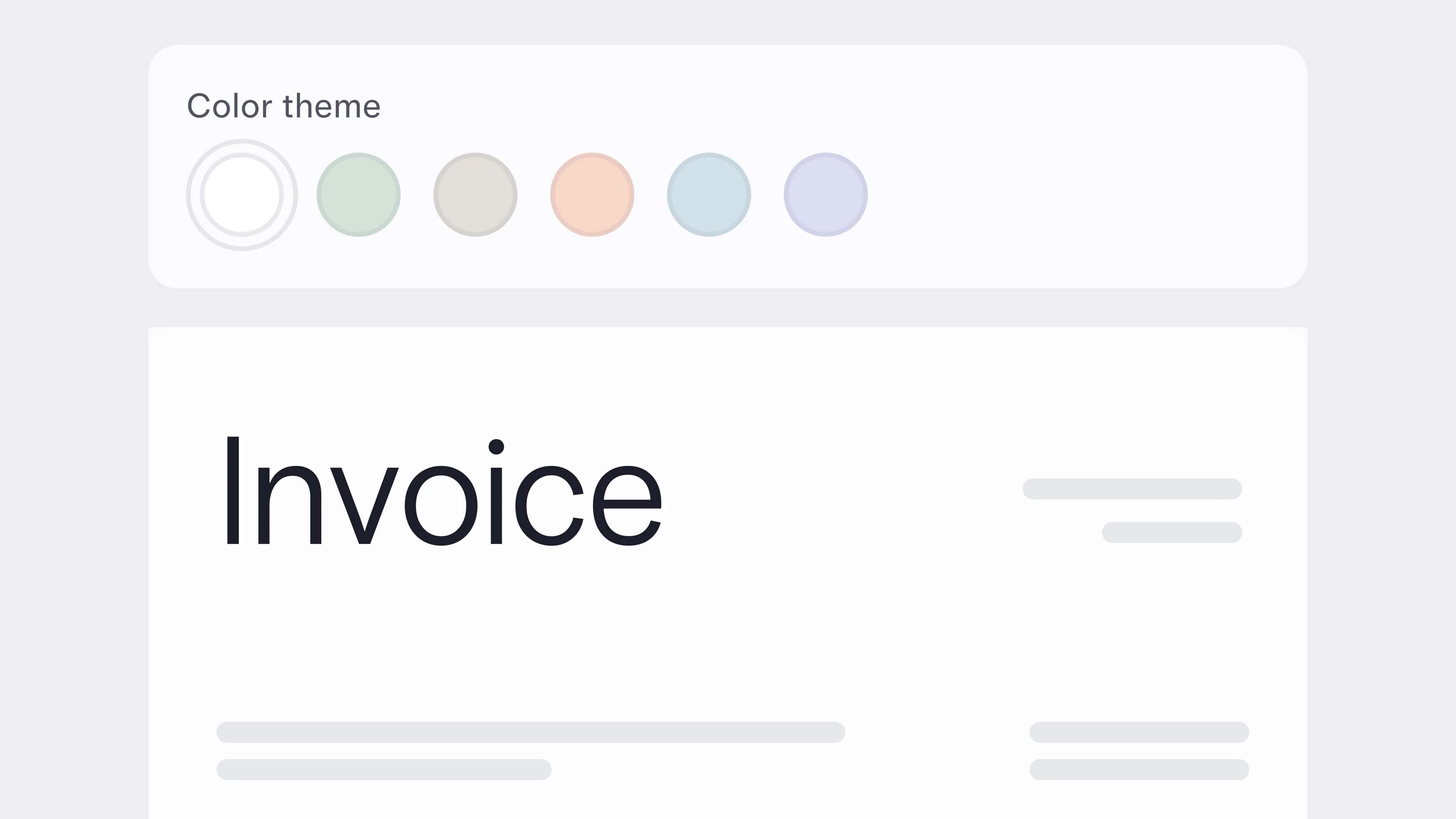 An invoice template that includes multiple color theme options