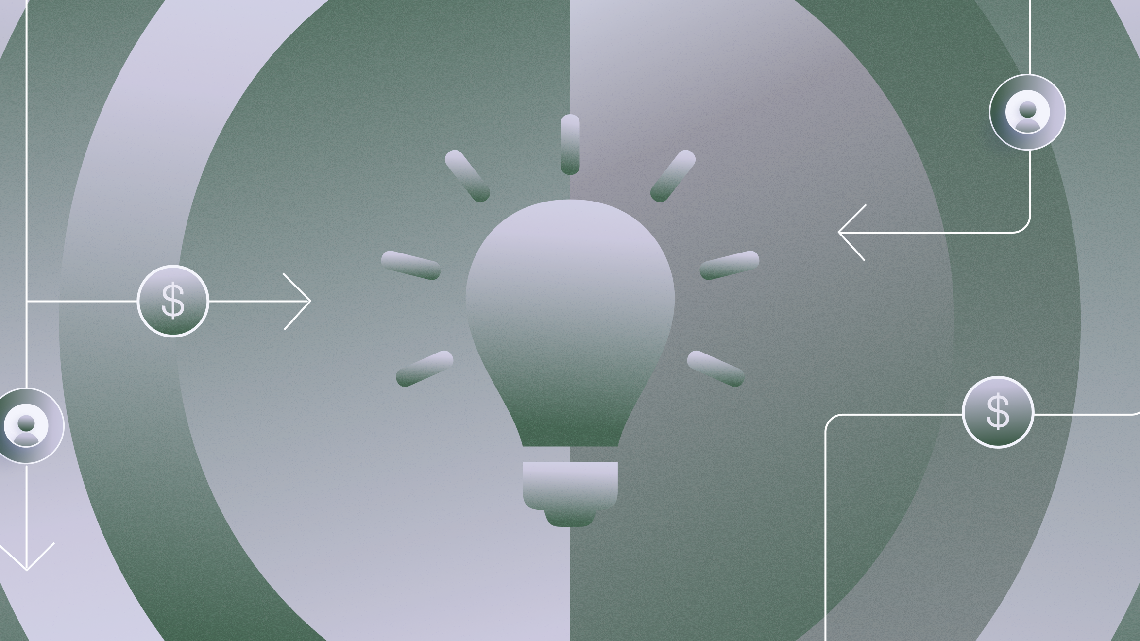 Flashing light bulb surrounded by people and dollar sign icons
