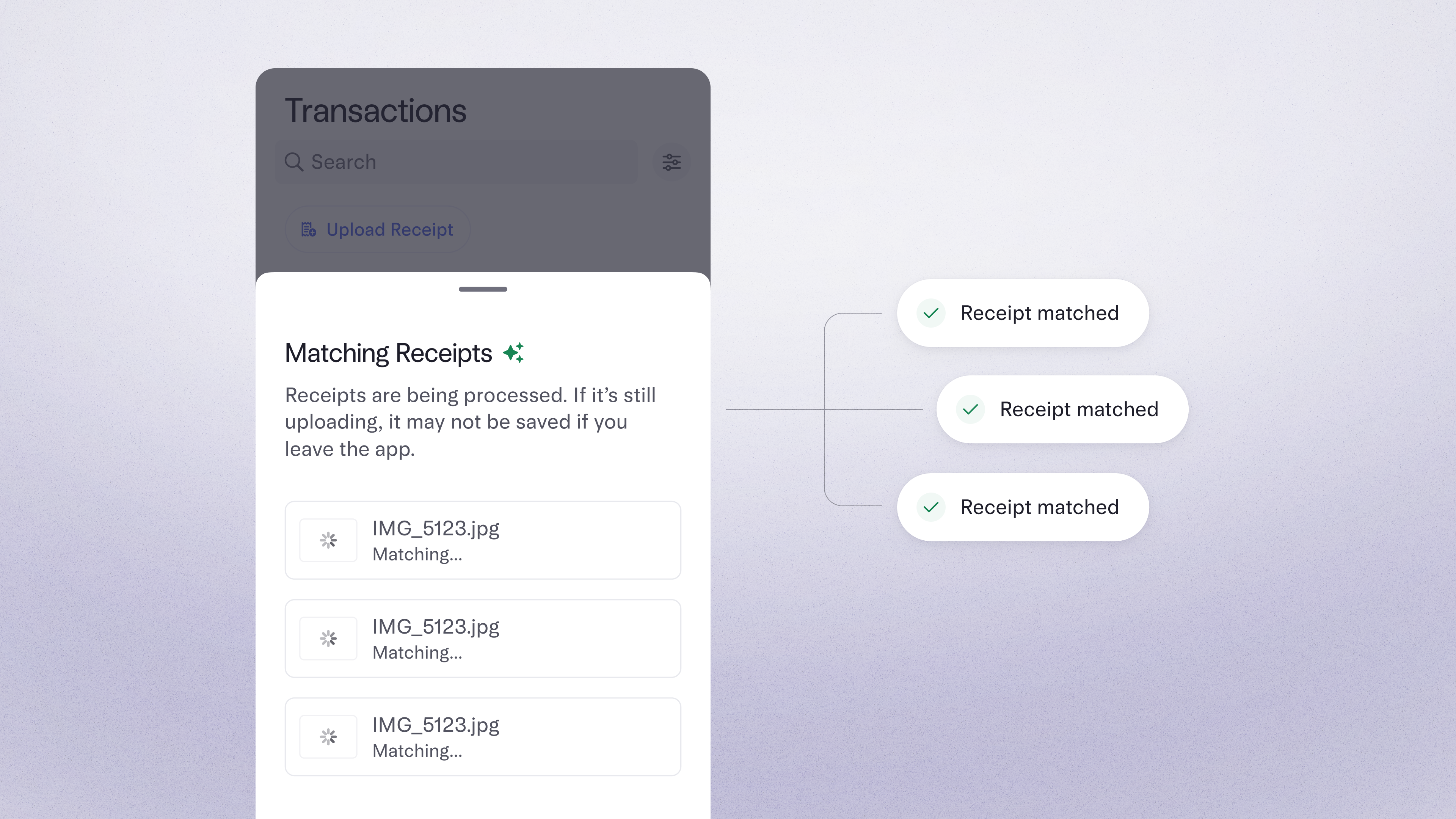 Receipt matching UI