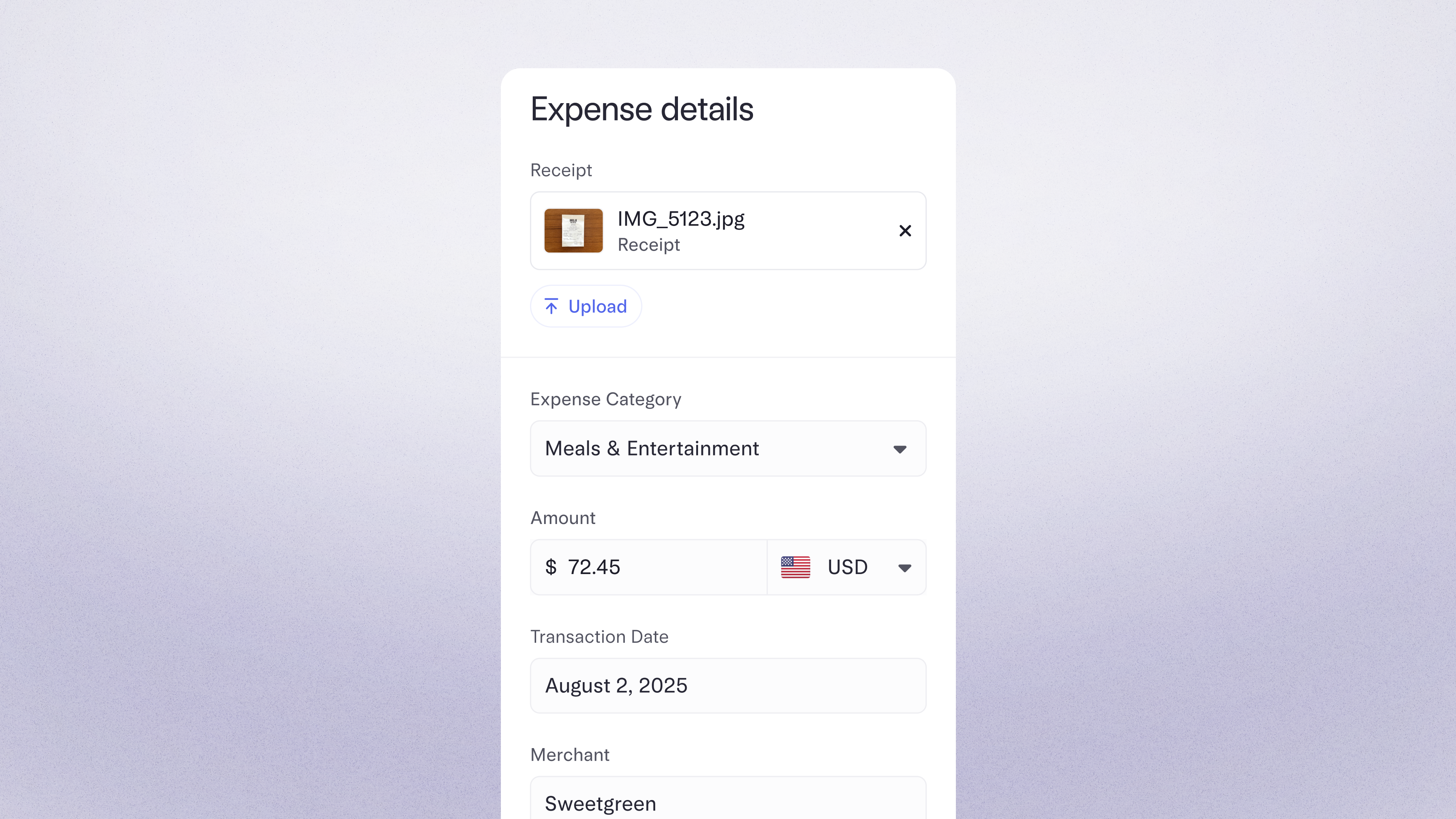 Expense details UI