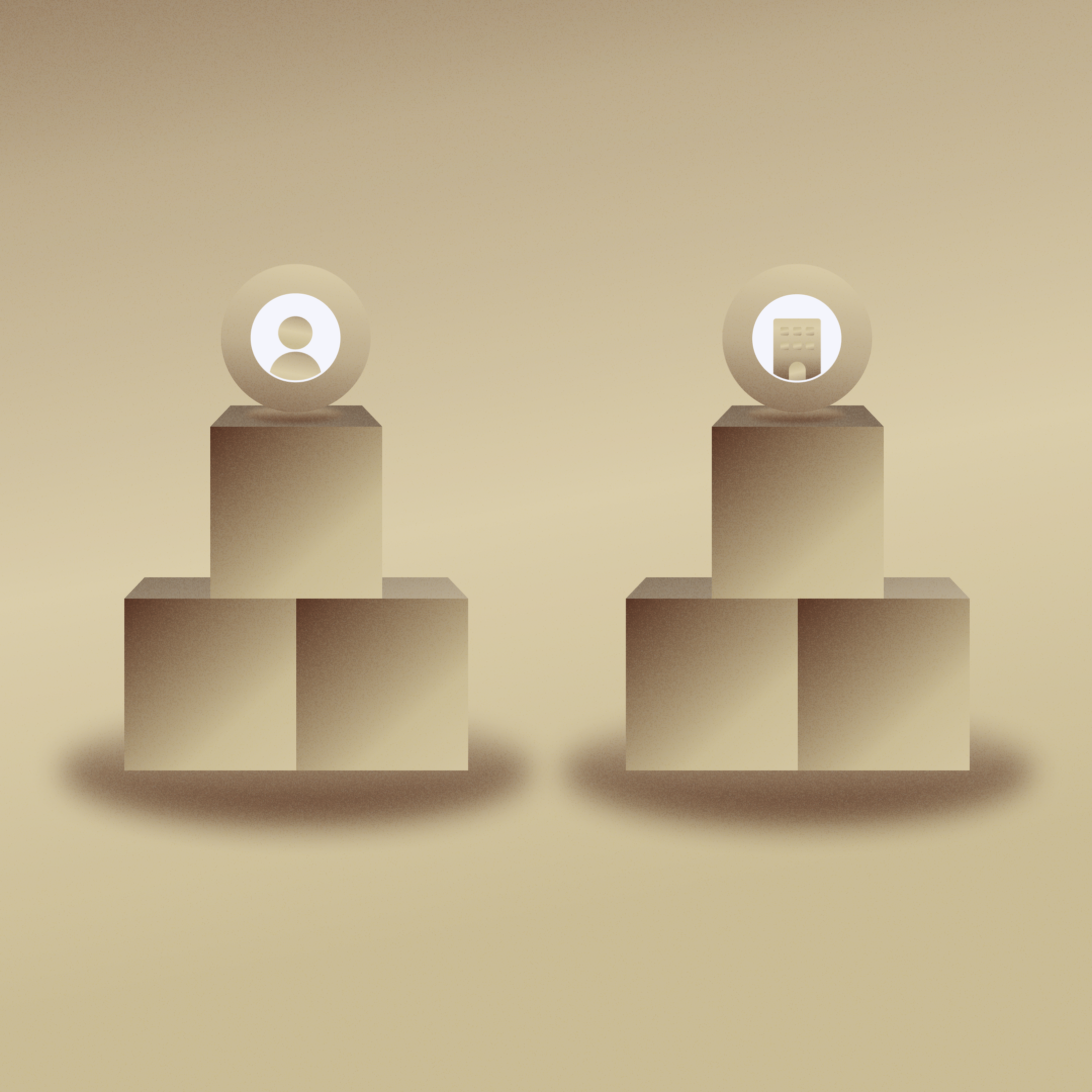 Stacked boxes side by side with personal and business icons