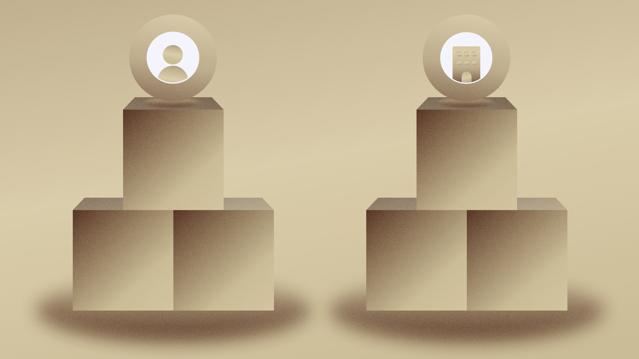 Stacked boxes side by side with personal and business icons