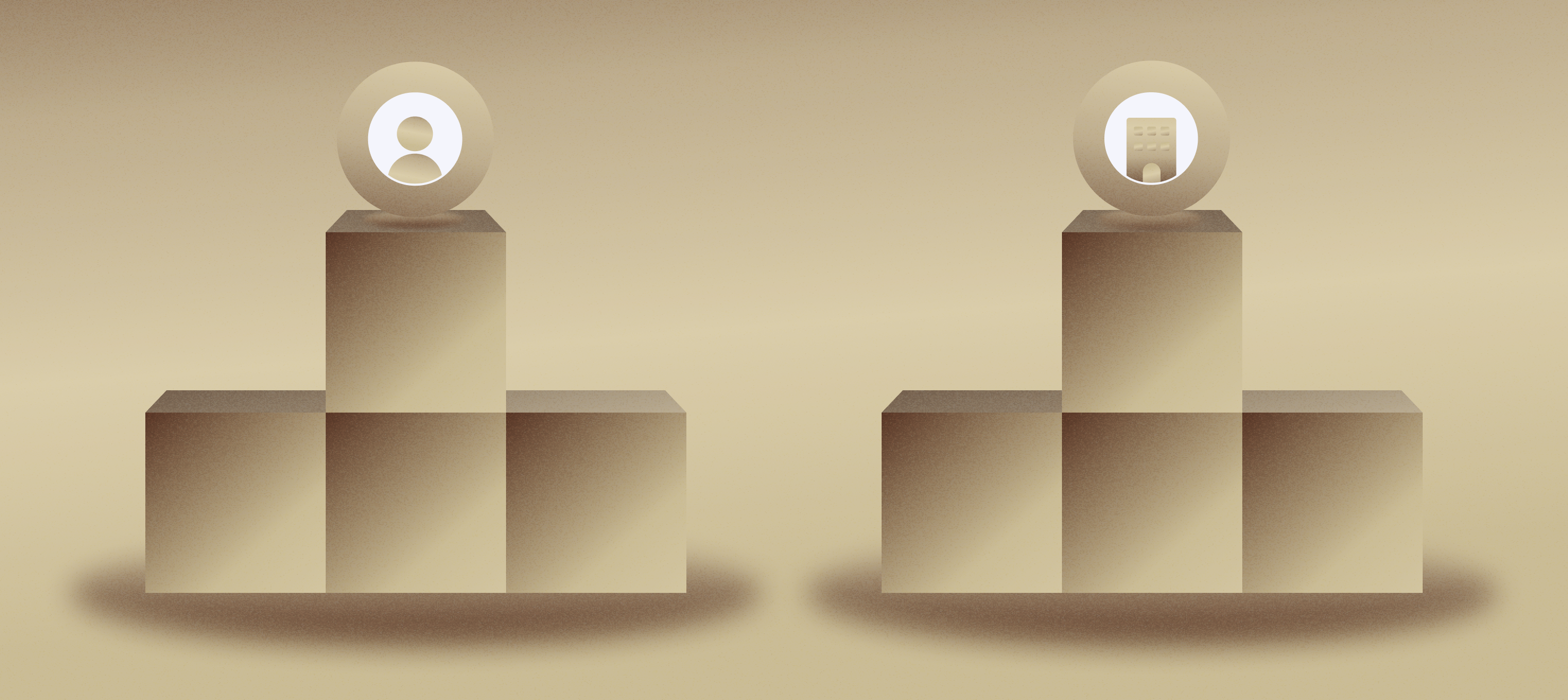 Stacked boxes side by side with personal and business icons