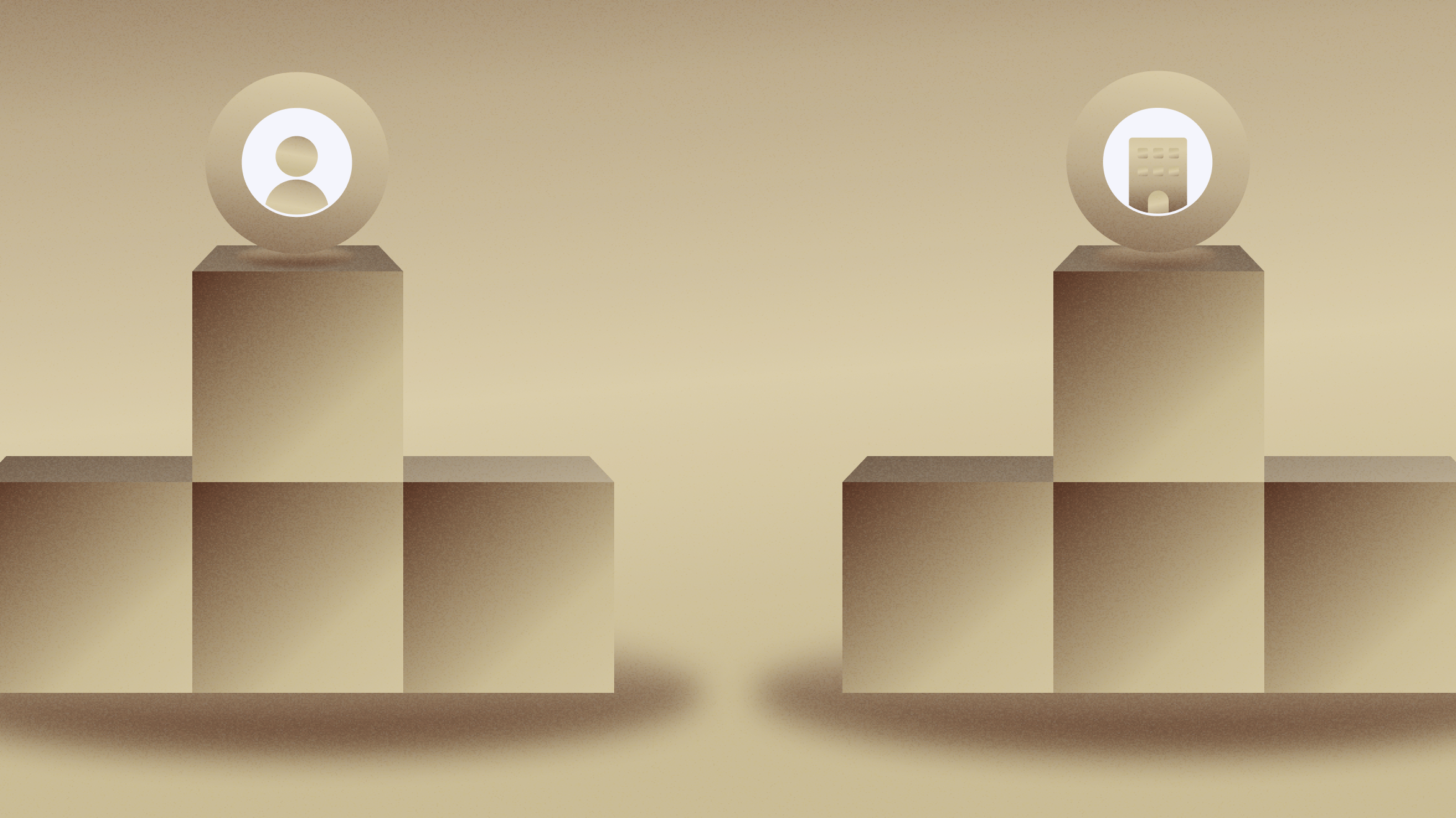 Stacked boxes side by side with personal and business icons