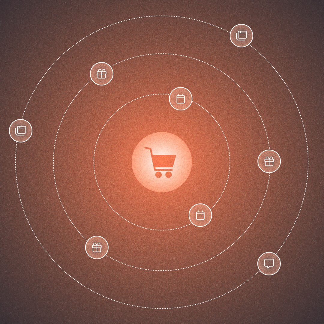 Shopping cart in center of ecommerce icons