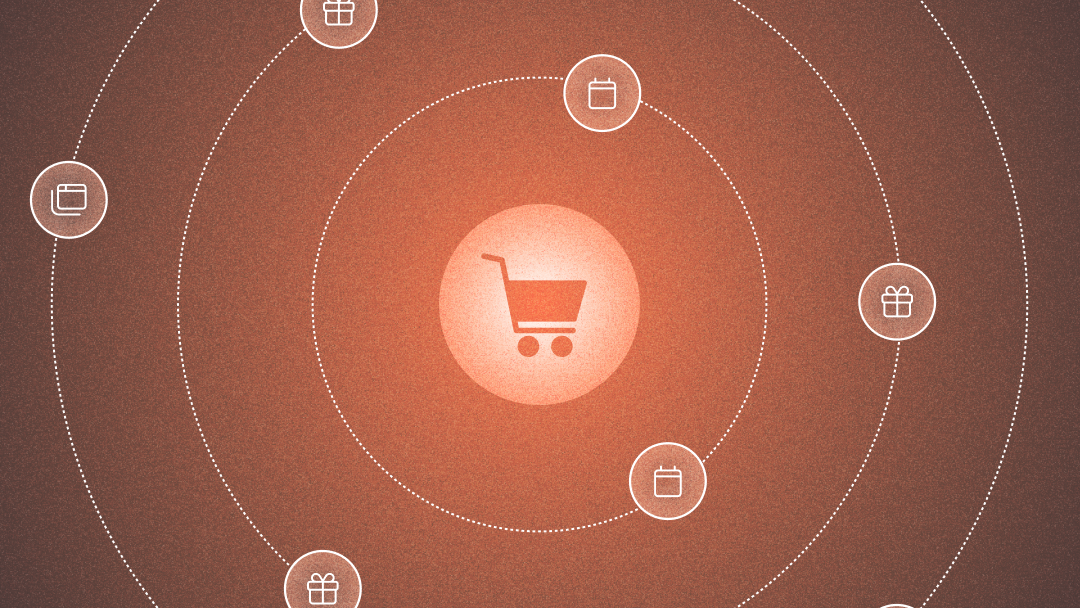 Shopping cart in center of ecommerce icons