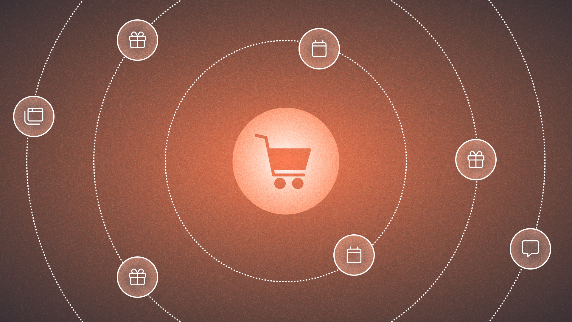 Shopping cart in center of ecommerce icons