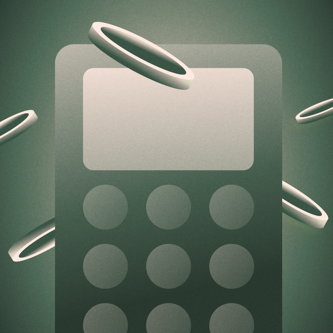 Illustration of calculator and coins