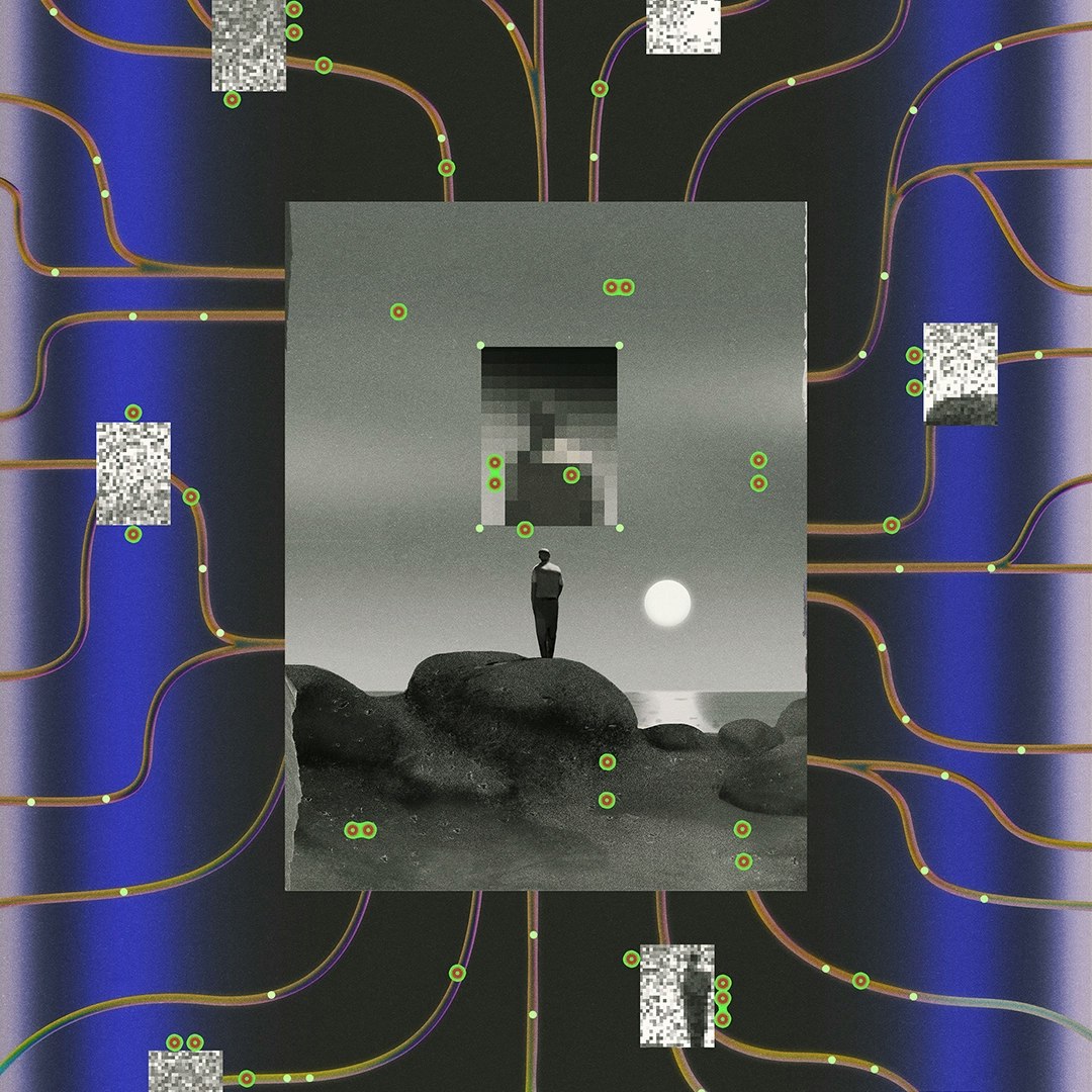 Illustration of chips and pathways towards photo