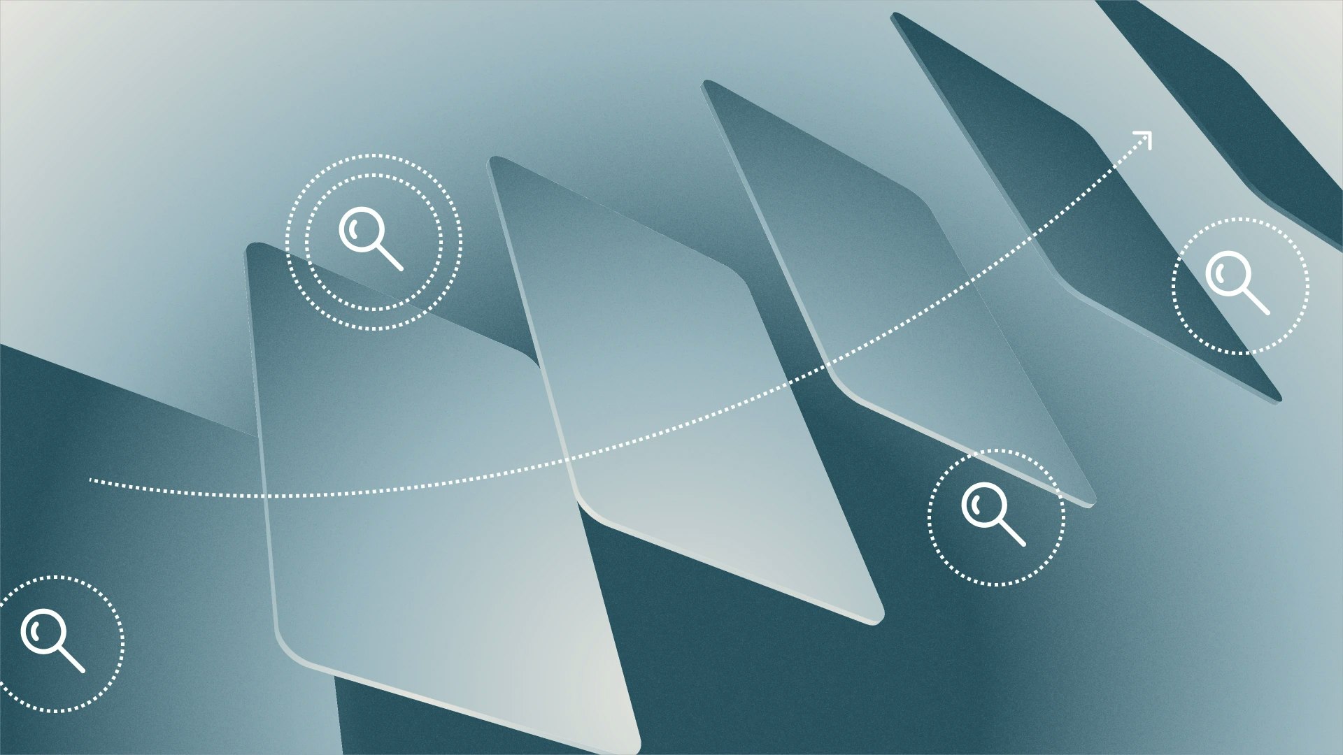 Series of cards with magnifying glass icons