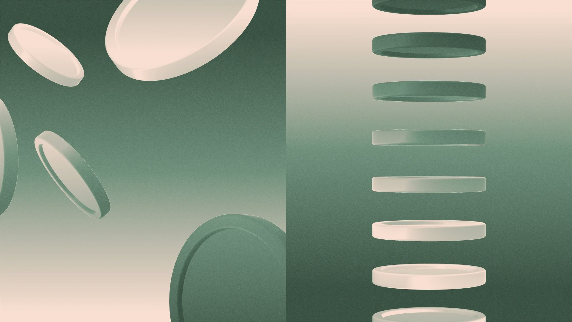 Scattered side of coins next to neat column of coins