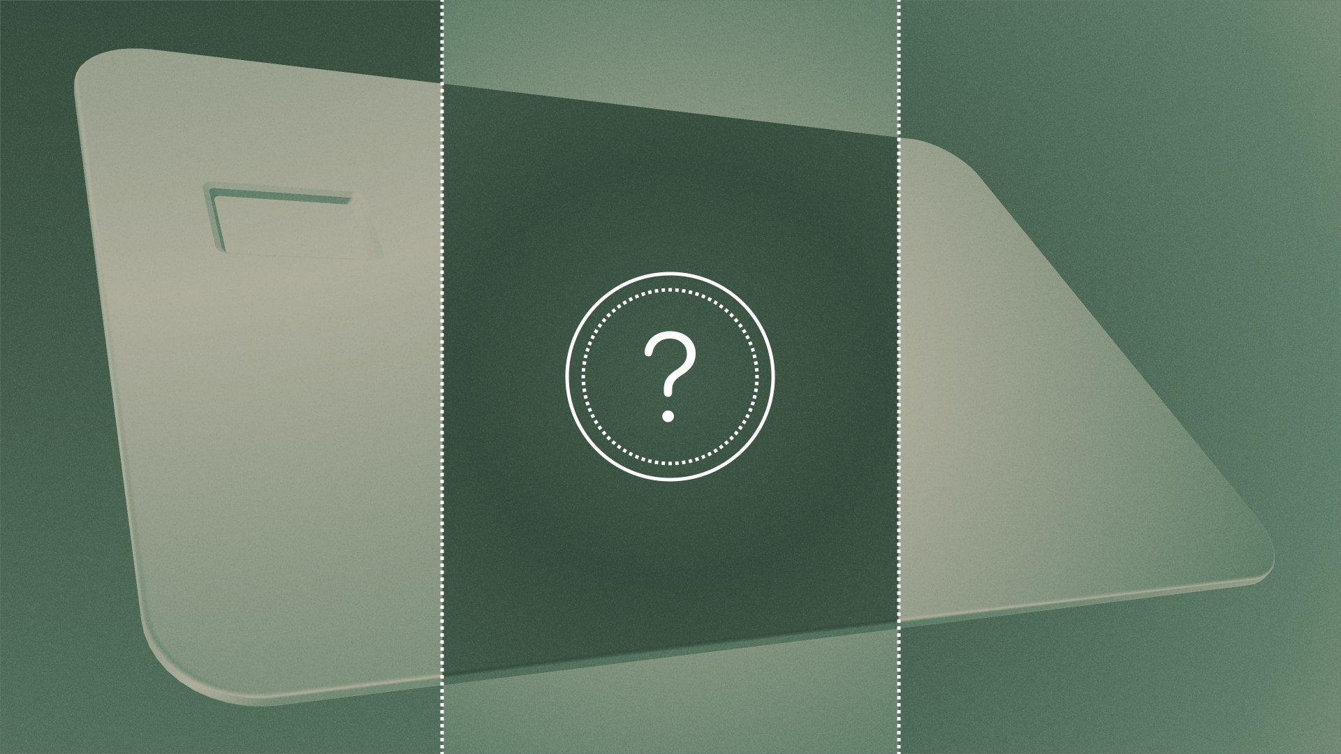 Credit card with three sections and question mark in middle