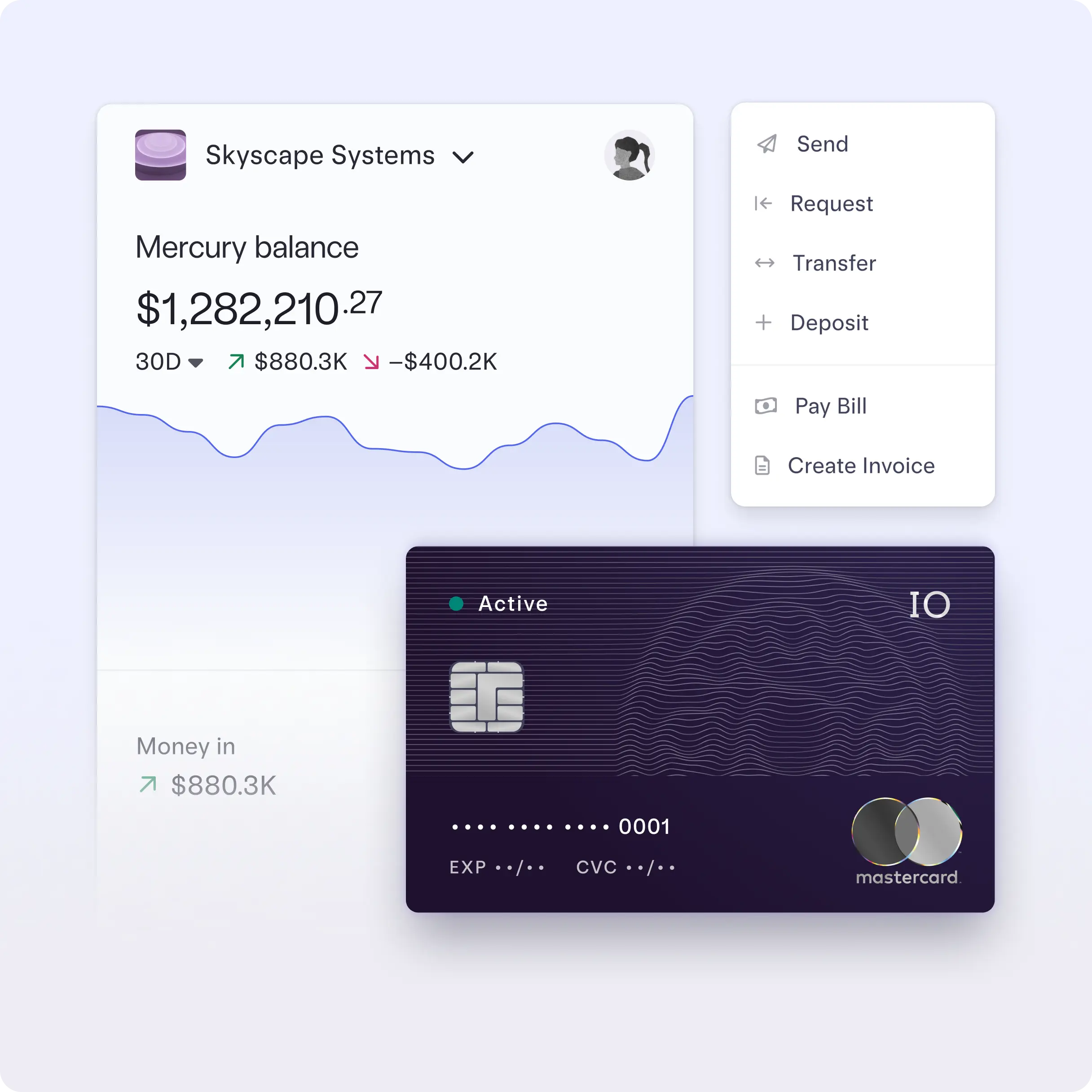 Partner Referral Page - 1x1 Tech Mercury dashboard images and IO credit card