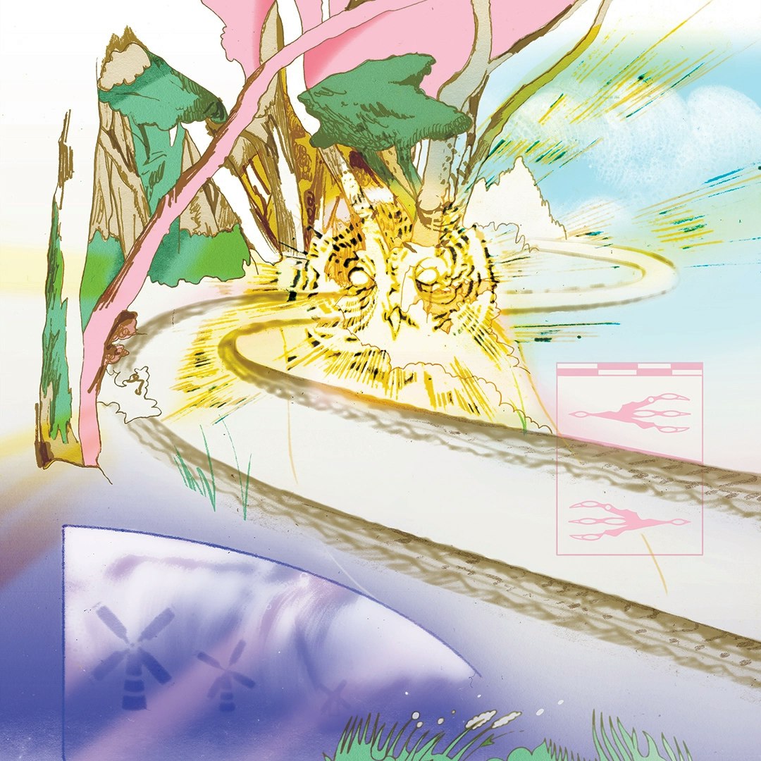 Illustration of a road and abstract representation of an owl