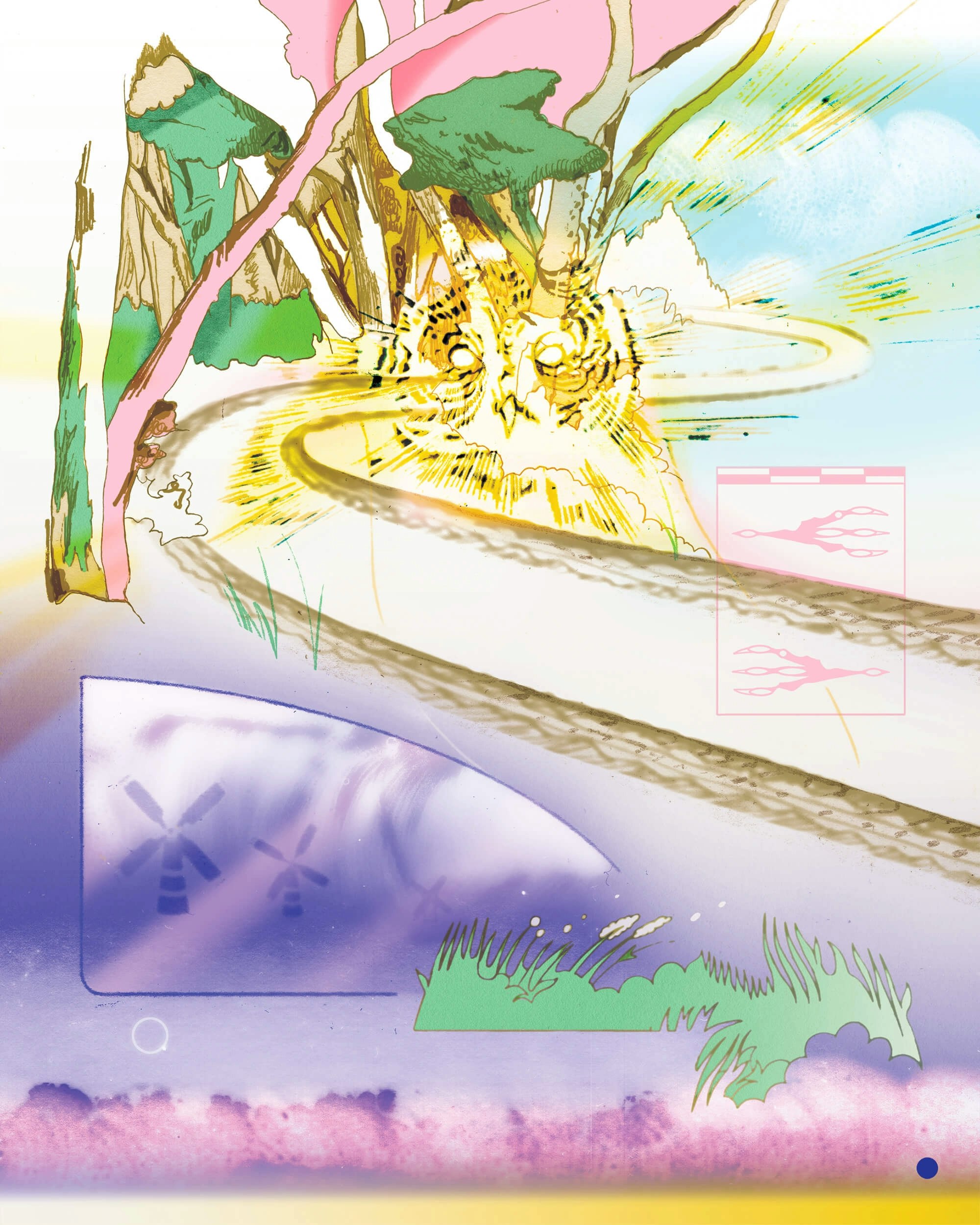 Illustration of a road and abstract representation of an owl