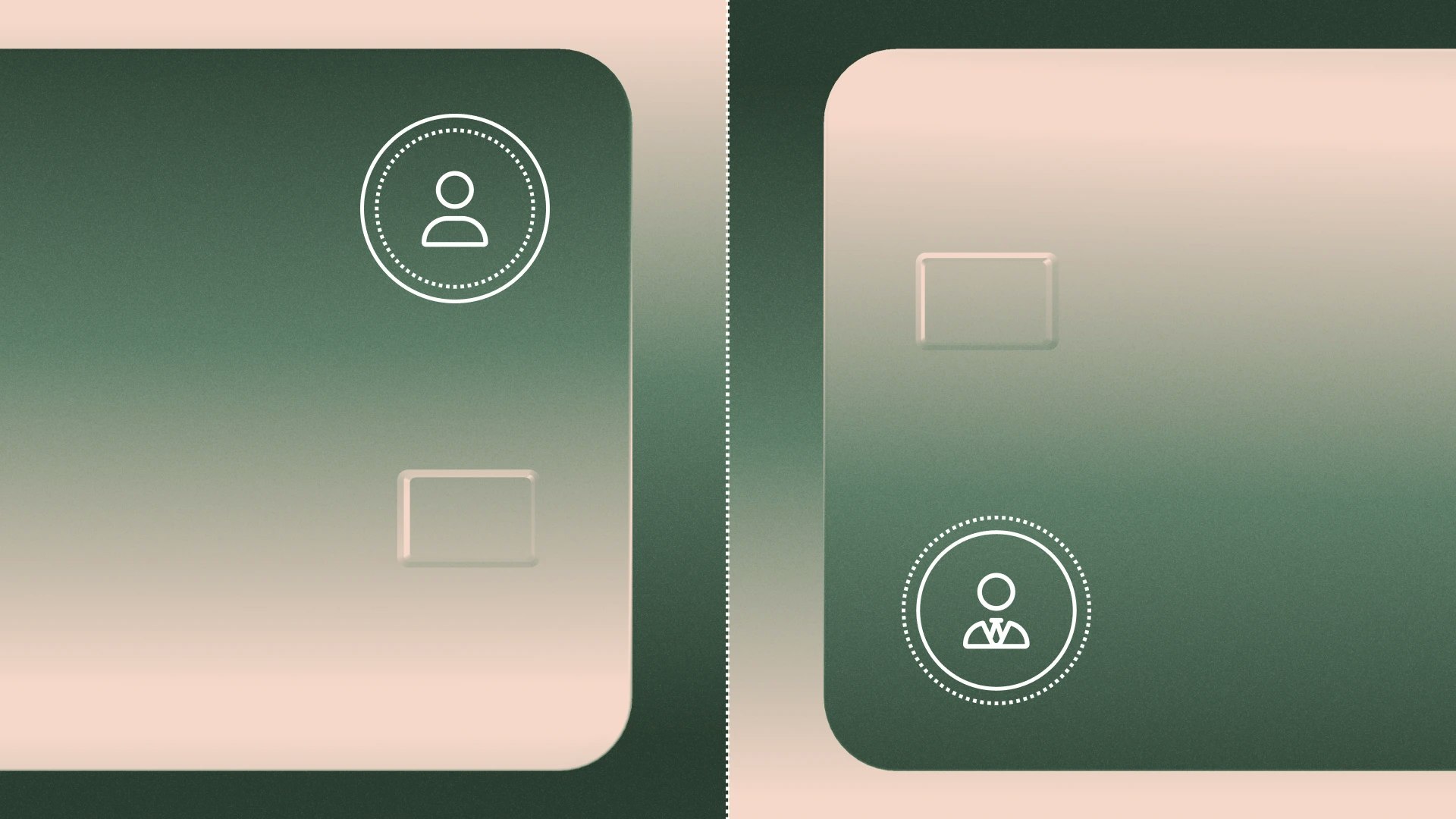 Two cards side-by-side, with business and personal avatars