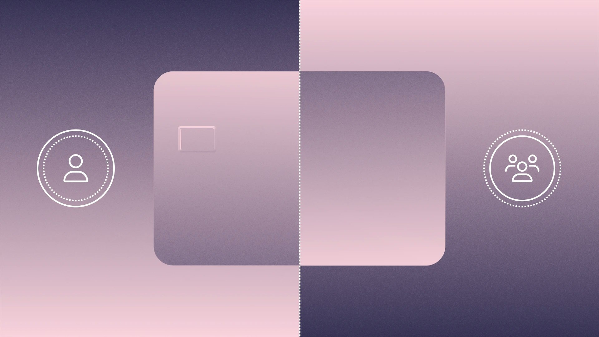 Split screen of credit card, with solo and team avatars