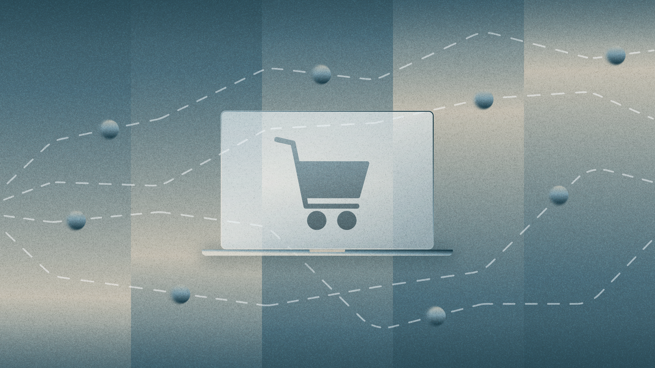 Shopping cart icon on laptop, set against line and bar chart backdrop