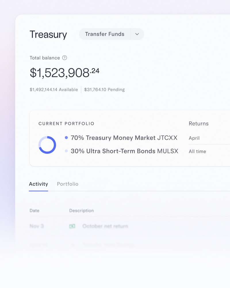 Treasury dashboard UI