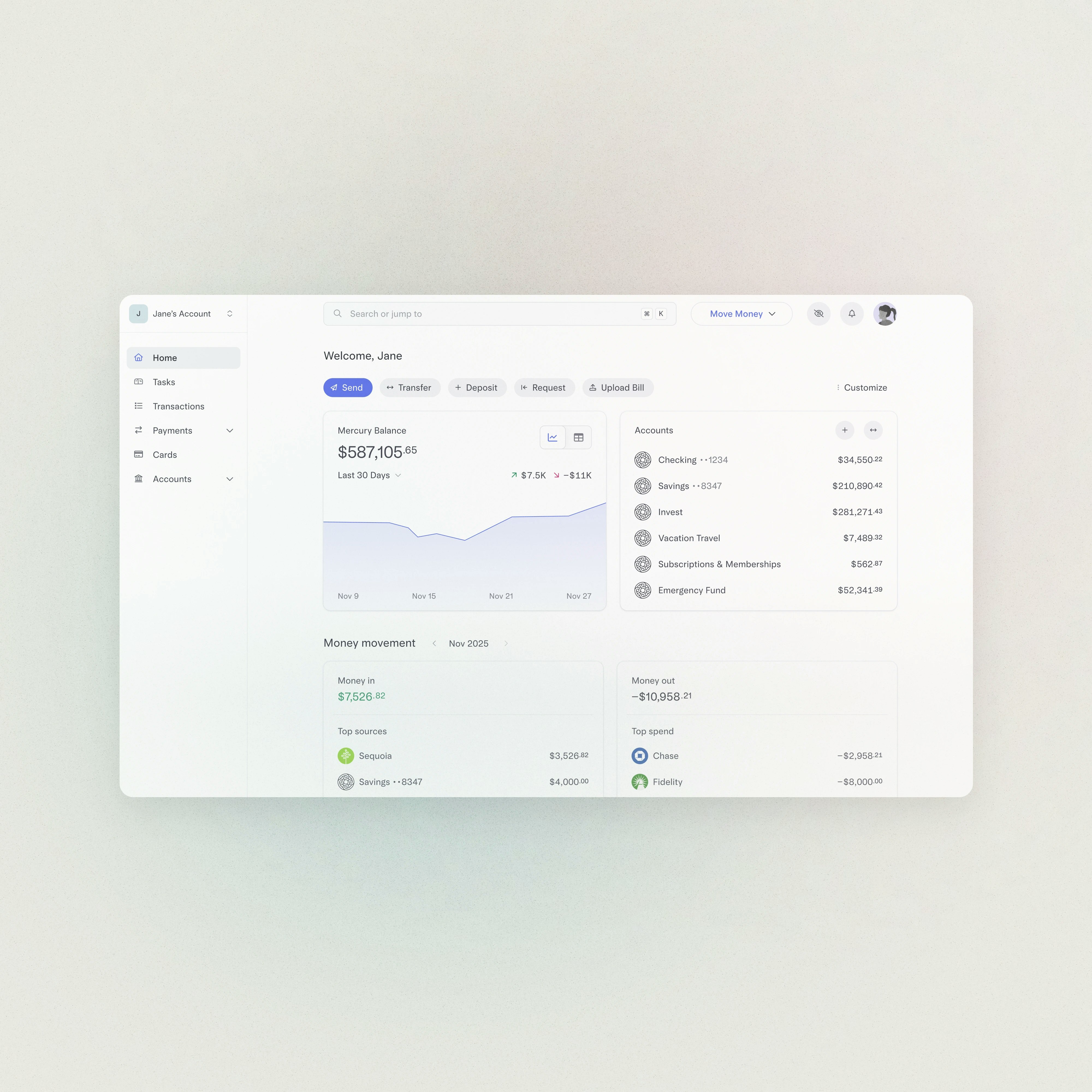 Mercury Personal Banking UI