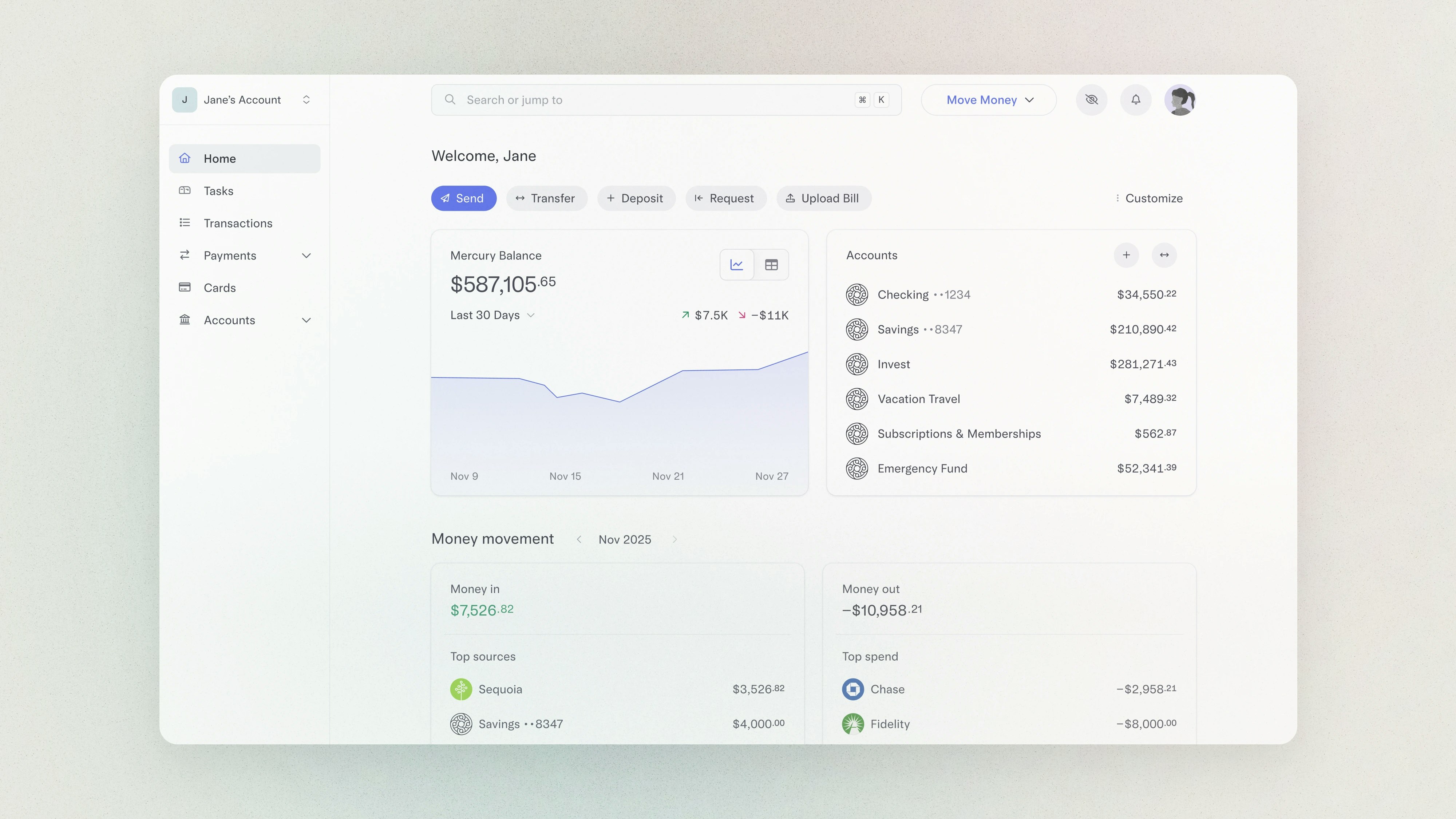 Mercury Personal Banking UI