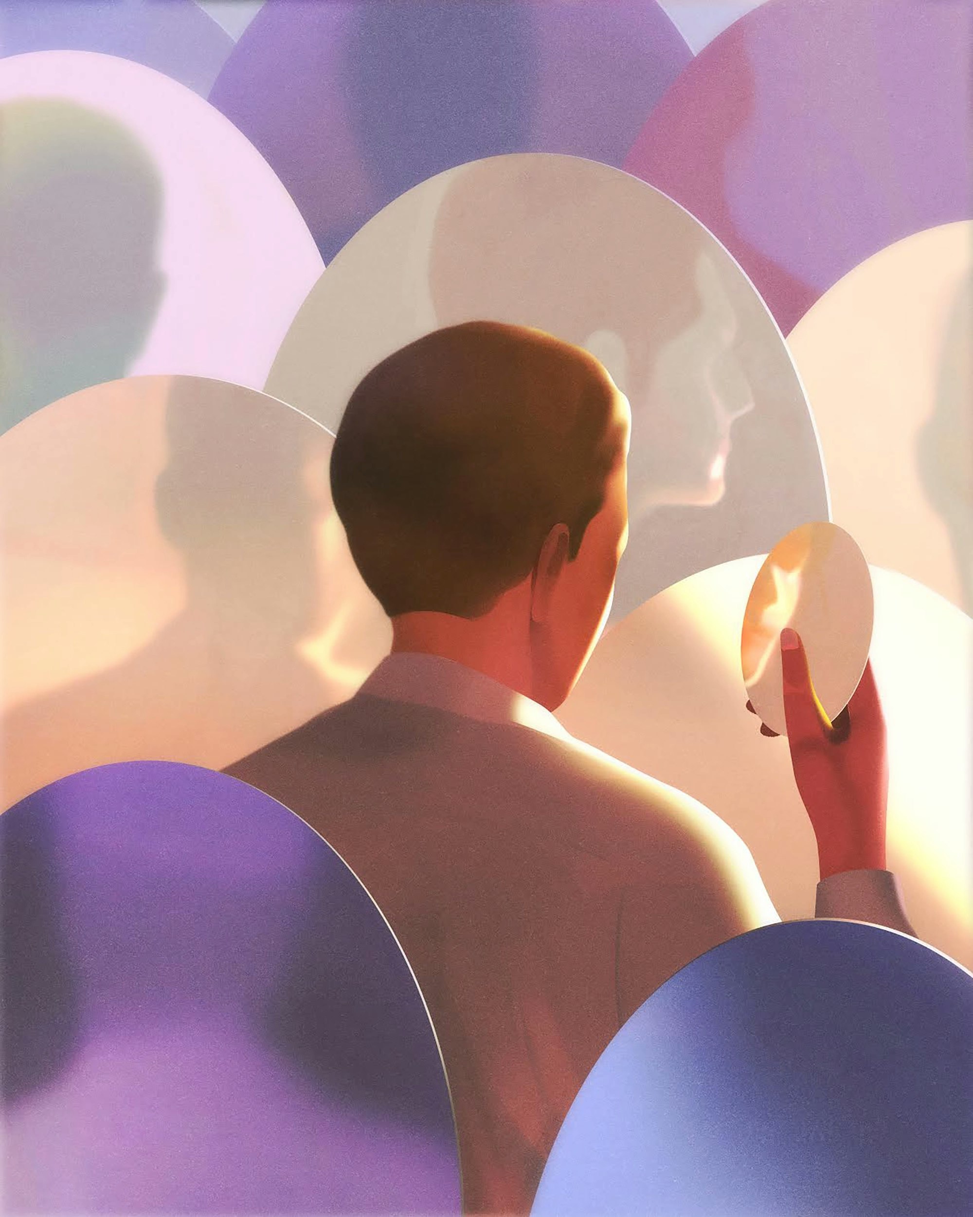 Illustration of person looking at series of mirrors