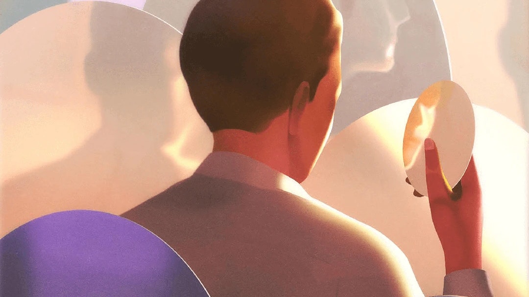 Illustration of person looking at series of mirrors